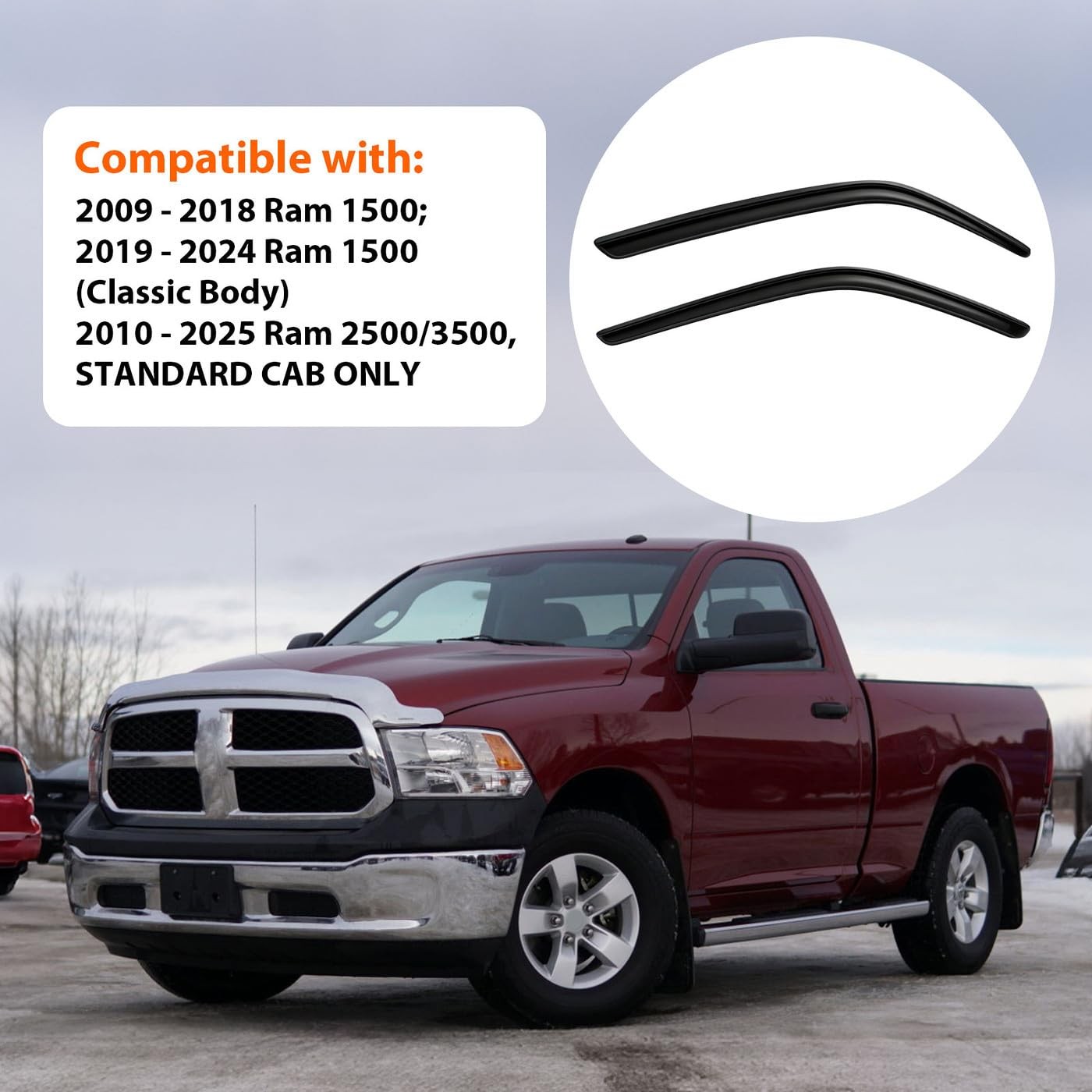 PLDDE Smoke Rain Guards 09-26 Ram 1500/2500/3500 Std Cab
