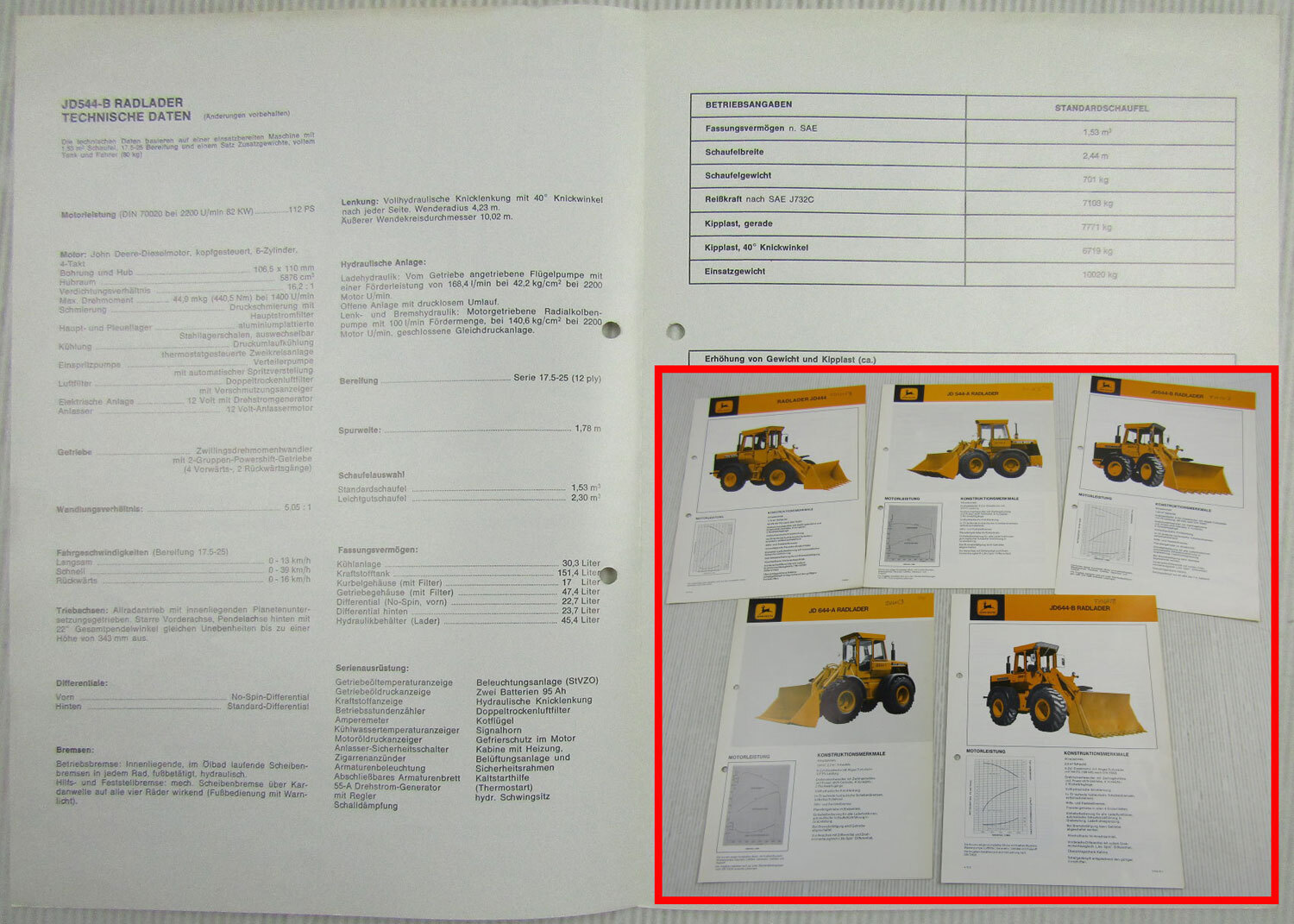 5 Brochures John Deere JD 444 544-B 644-B 544-A 644-A Wheel Loader 1970s