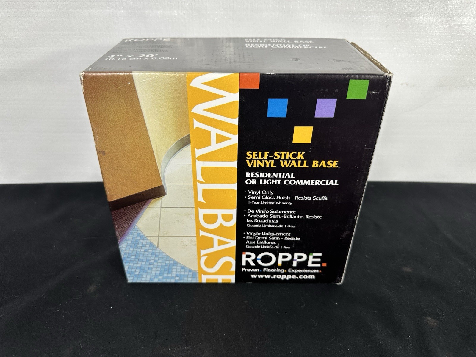 Roppe HC40C51S100-028 Self-Stick Vinyl Wall Base 4” x 20’ Coil, Black New