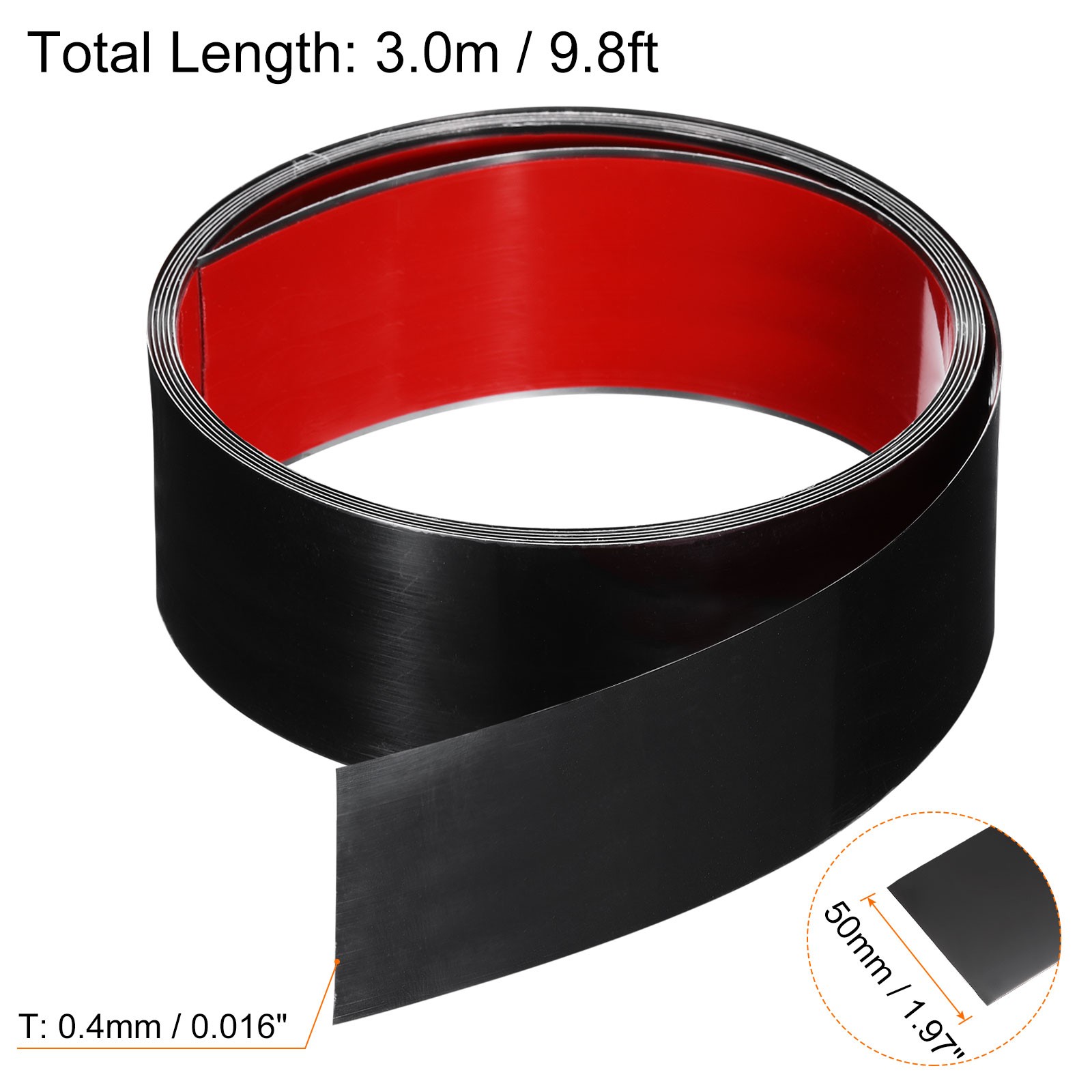 9.8ft x 1.97″ Wall Trim Self Adhesive Stainless Steel Mirror Finish Trim Black