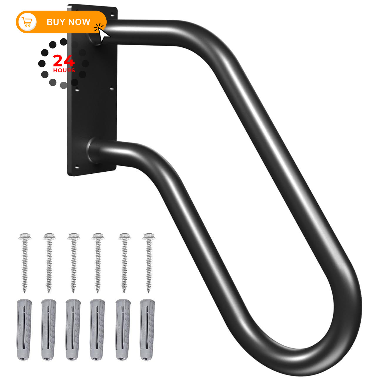 Handrails Wall Mount Stair Safety Handle Non-Slip Step Metal U-Shape Black