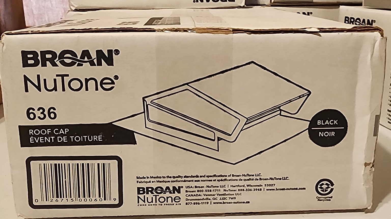 Broan NuTone 636 Roof Cap Black Steel Backdraft Damper Bird Screen