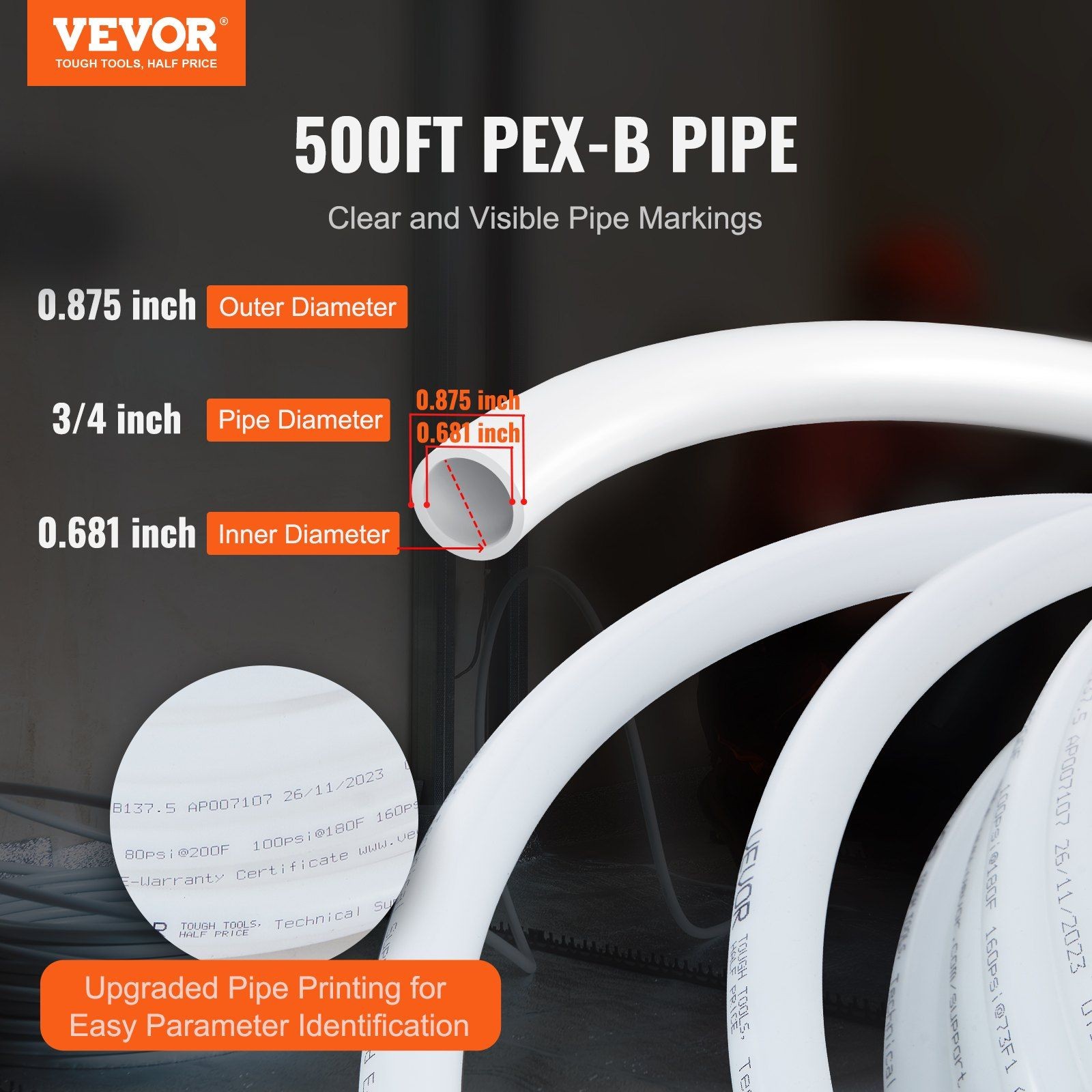 3/4in 500ft PEX-B flexible tubing & cutter&clamps white potable water