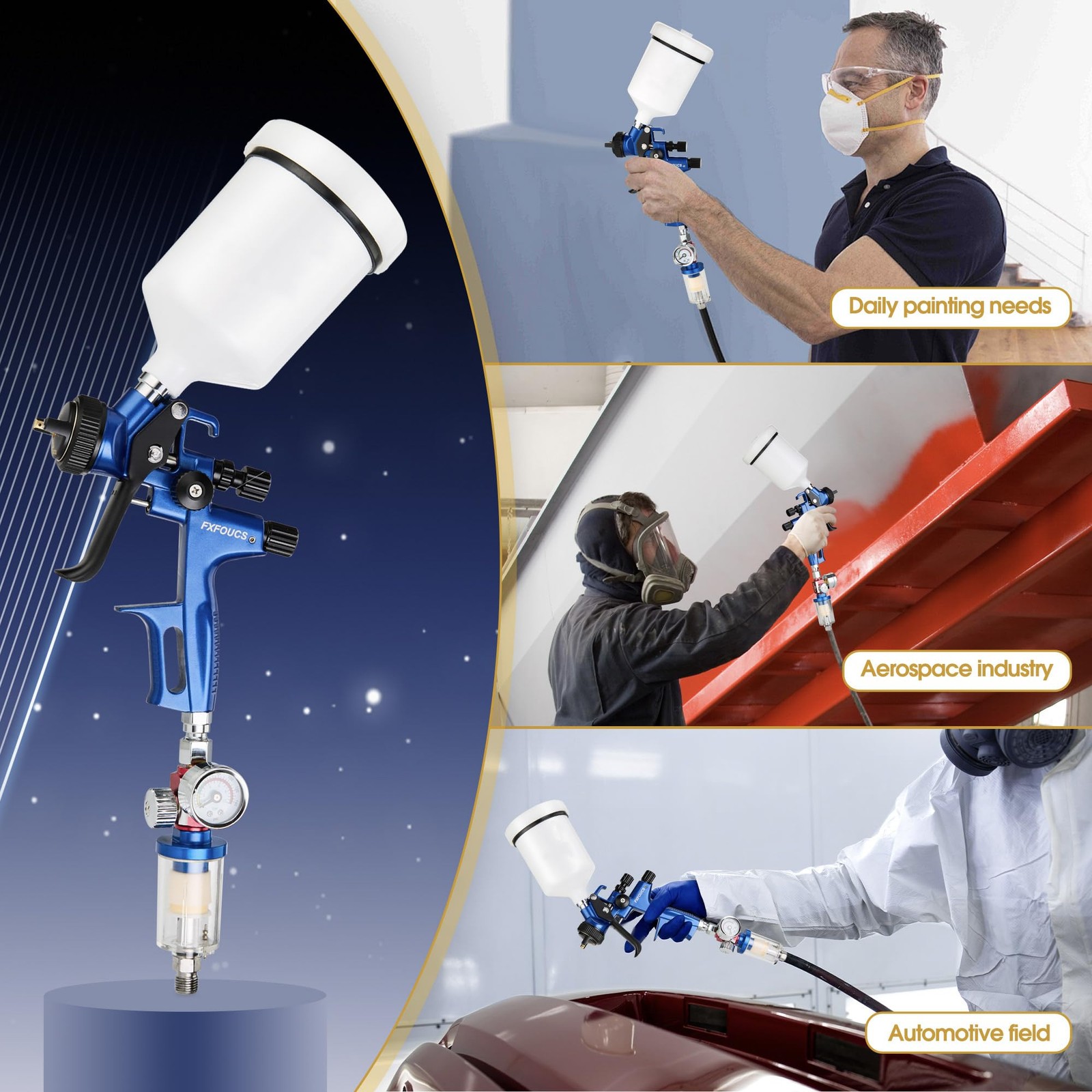 Fxfoucs Hvlp Spray Gun 1.4Mm Nozzle Car Paint Gun Premium Tool Kit Perfect For
