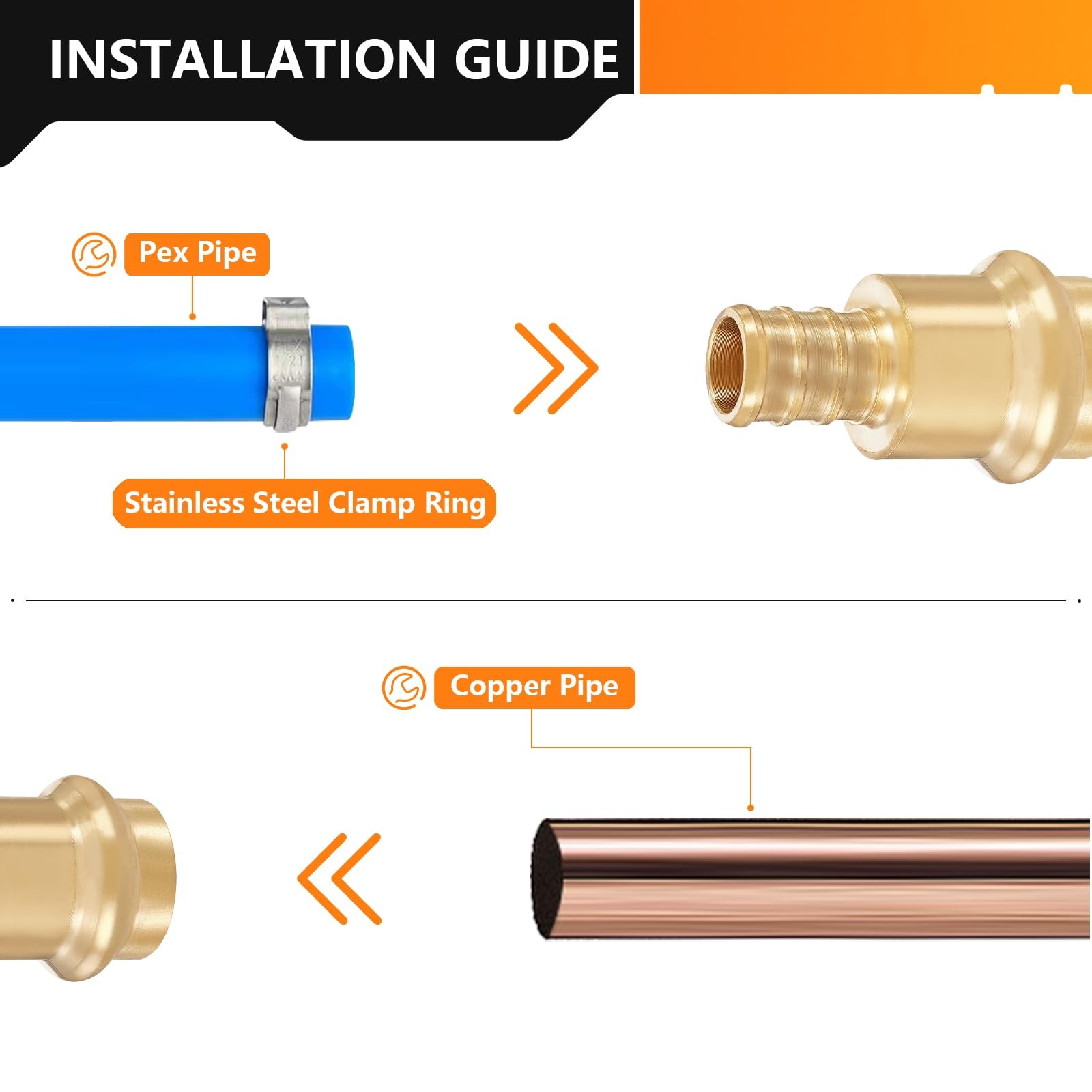 5-Pack Hesun Copper Press Fitting Adapter1/2 Press X 1/2 Pex F1807 Crimp