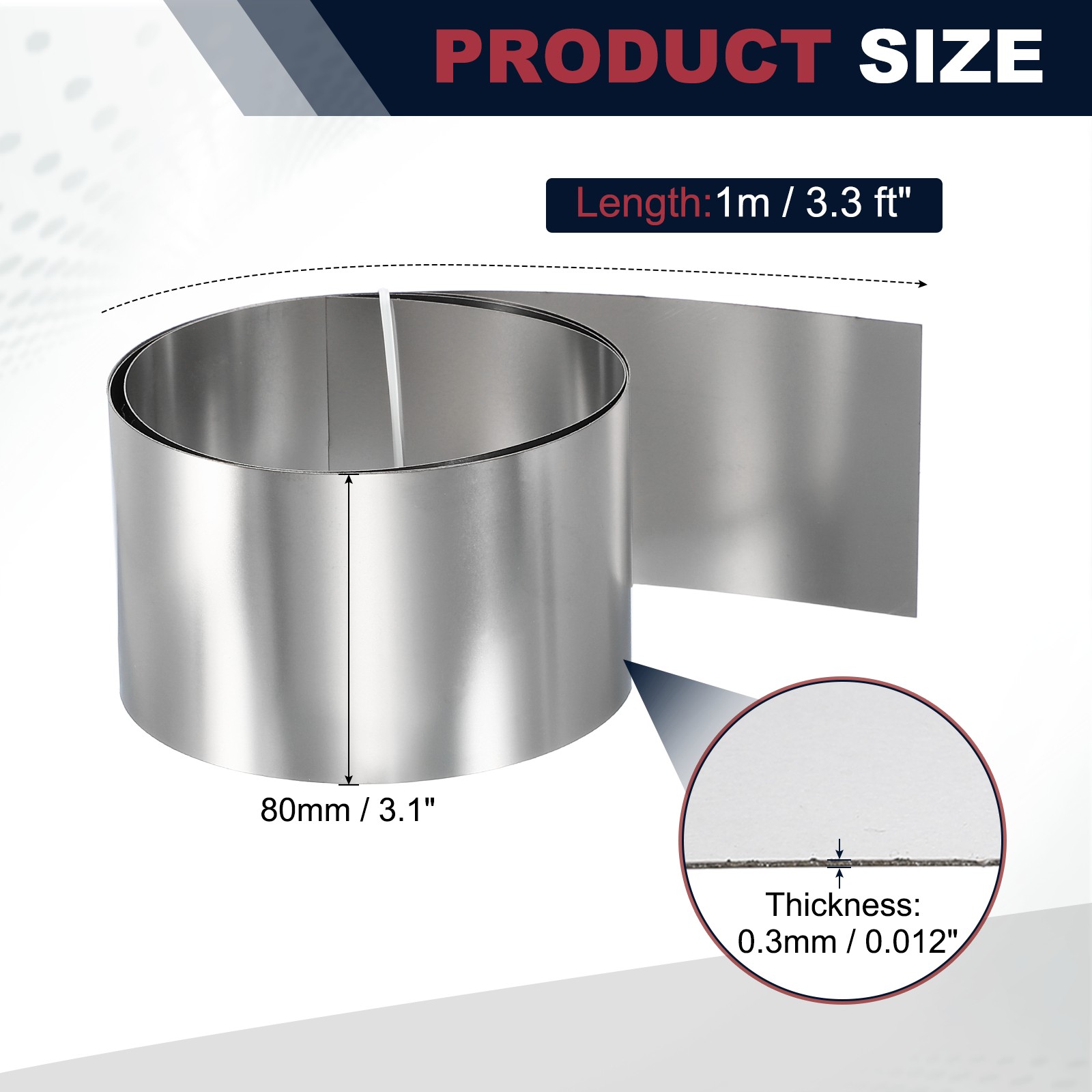 3.1in x 3.3ft Stainless Steel Flashing Roll, 0.3mm Metal Roof Panels
