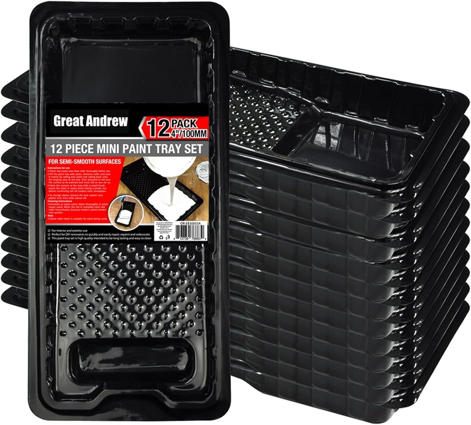 Great Andrew Jumbo Paint Roller Tray Liner 4 Inch, 12 4″, 12 PCS Black, Black