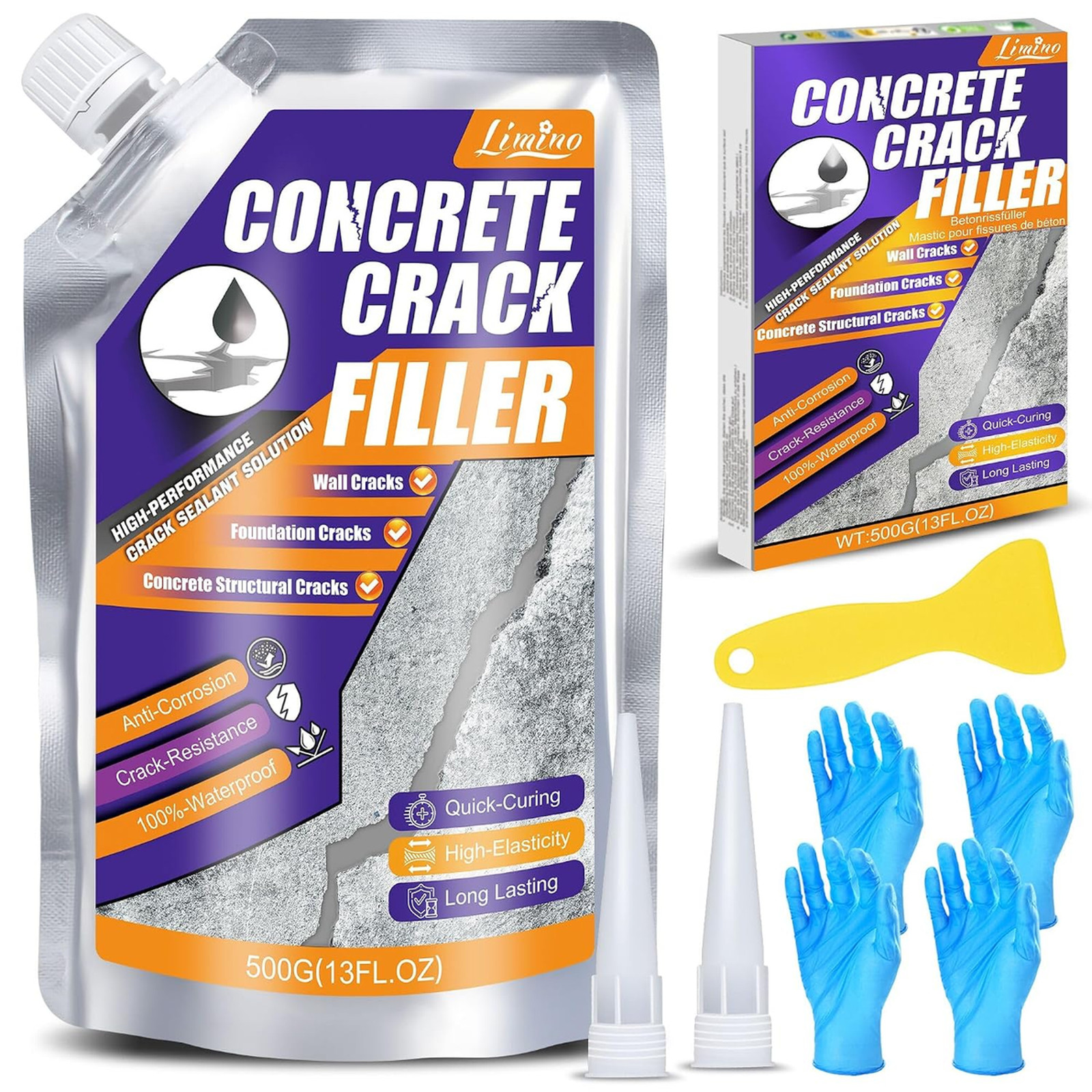 Concrete Crack Filler 1.1 lb Gray Self Leveling Cement Repair Kit for Driveway