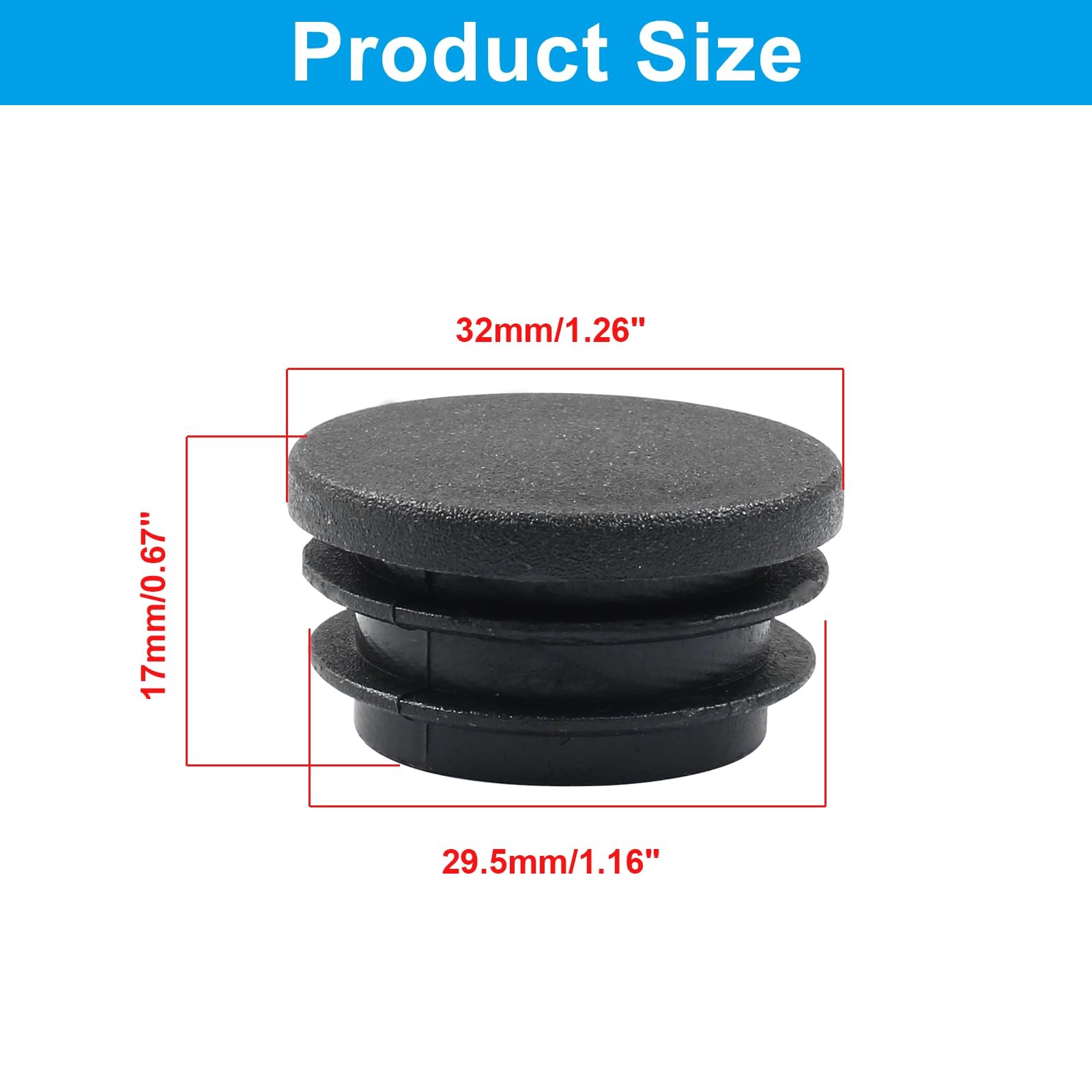 Bonsicoky 12 Pack 1-1/4 Inch (32mm) Round Plastic Hole Plugs, Black 12 Pcs