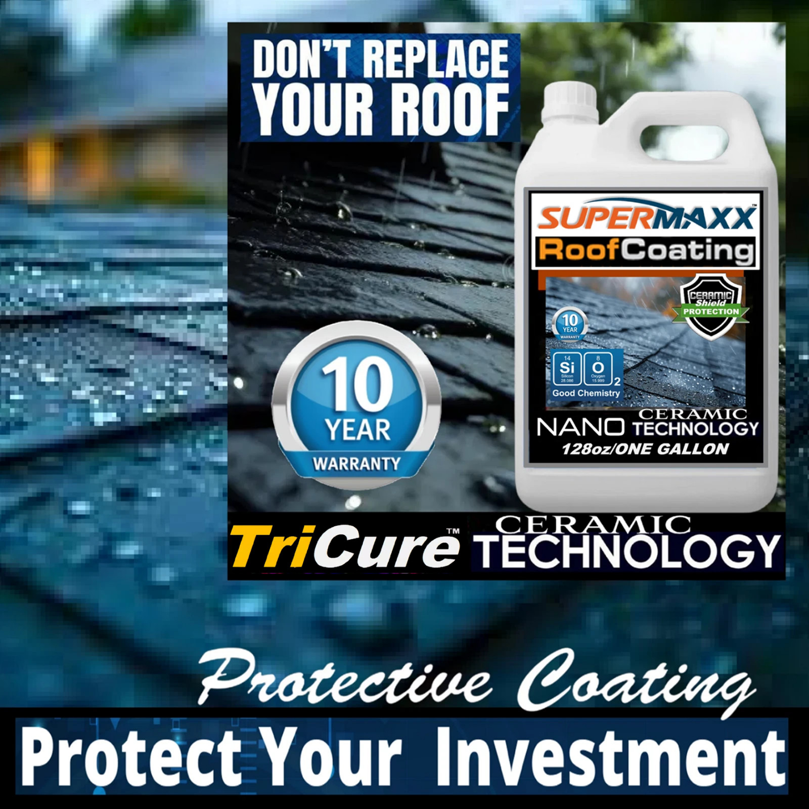 TRICURE TECHNOLOGY NANO ROOF COATING FOR ASPHALT SHINGLES 10 YEAR PROTECTION