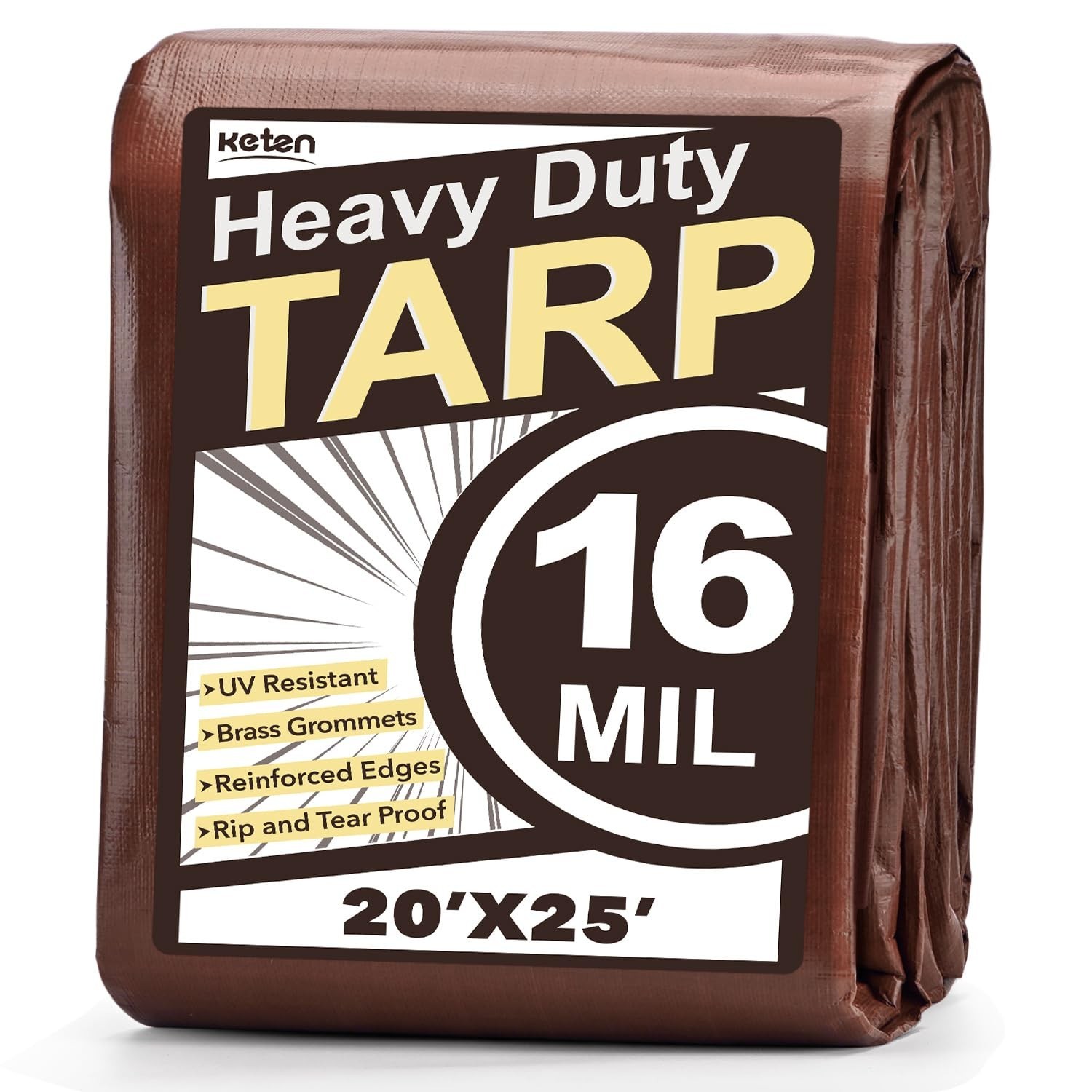 Keten Tarps Heavy Duty Waterproof 20X25 Feet, Extra Thick 16 Mil, Tear & Fade…