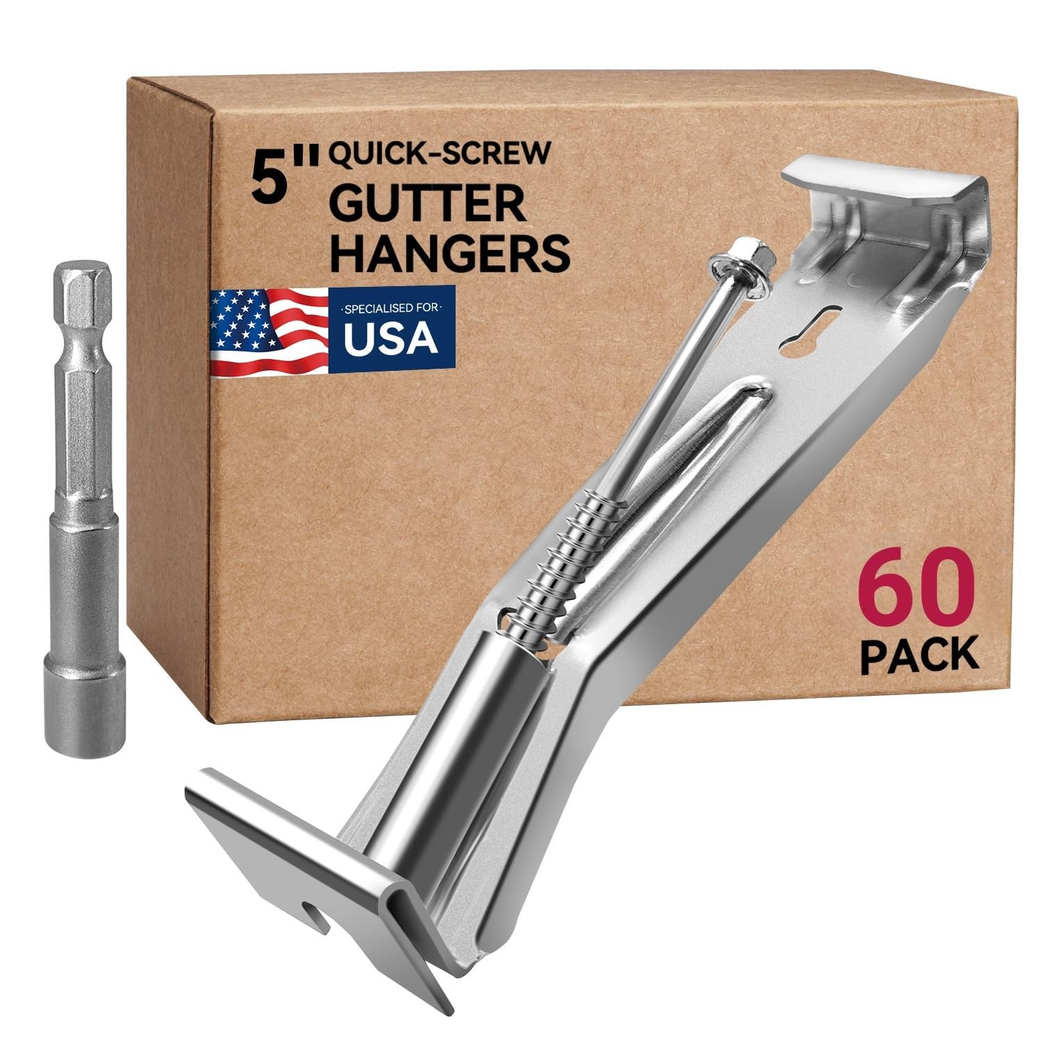 Gutter Hangers 5 inch – 60 Pack Brackets with 5IN-60PACK, Silver