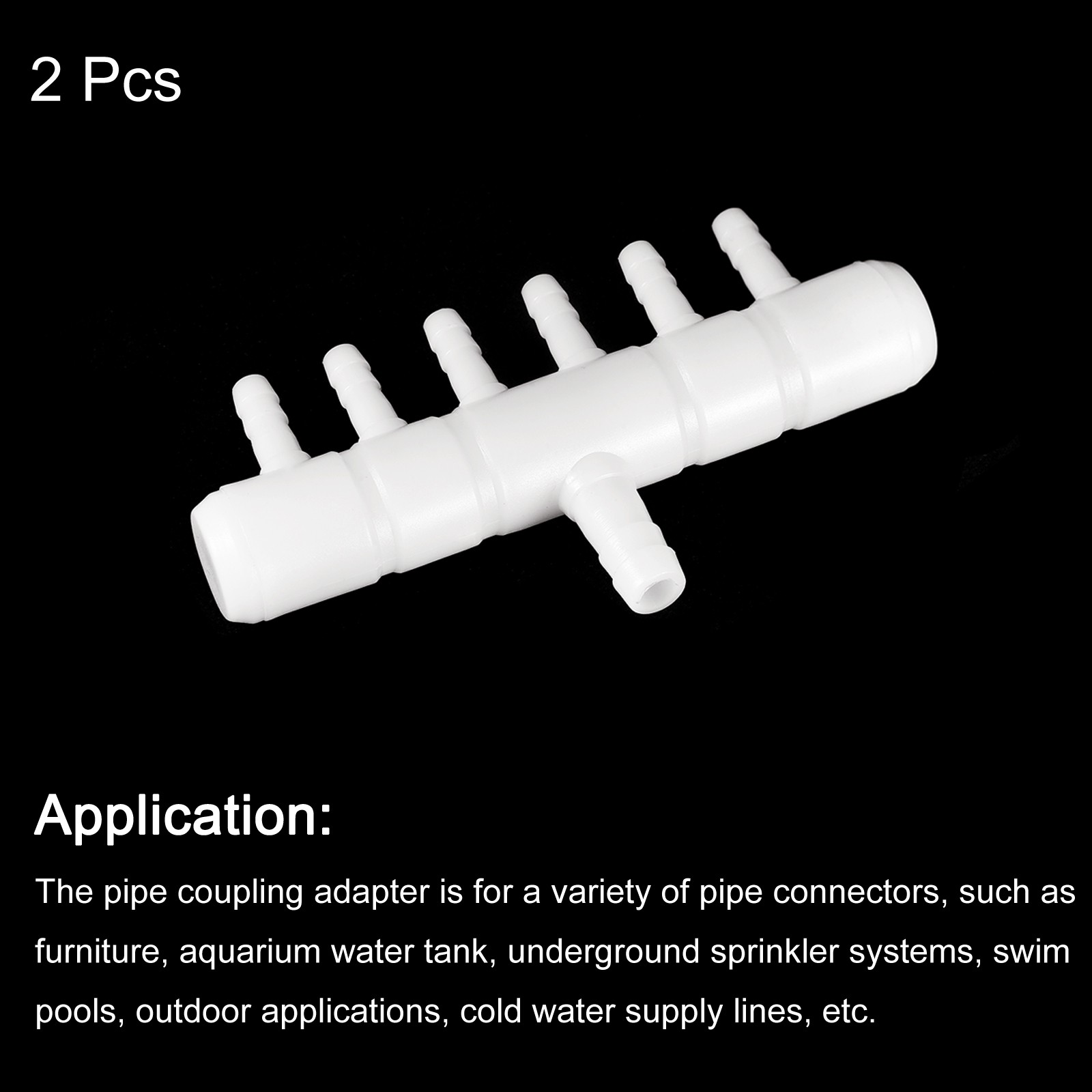 Air Line Tubing Splitter Connector, 2Pcs 8mm/0.31″ to 5mm/0.2″ 6 Way, White