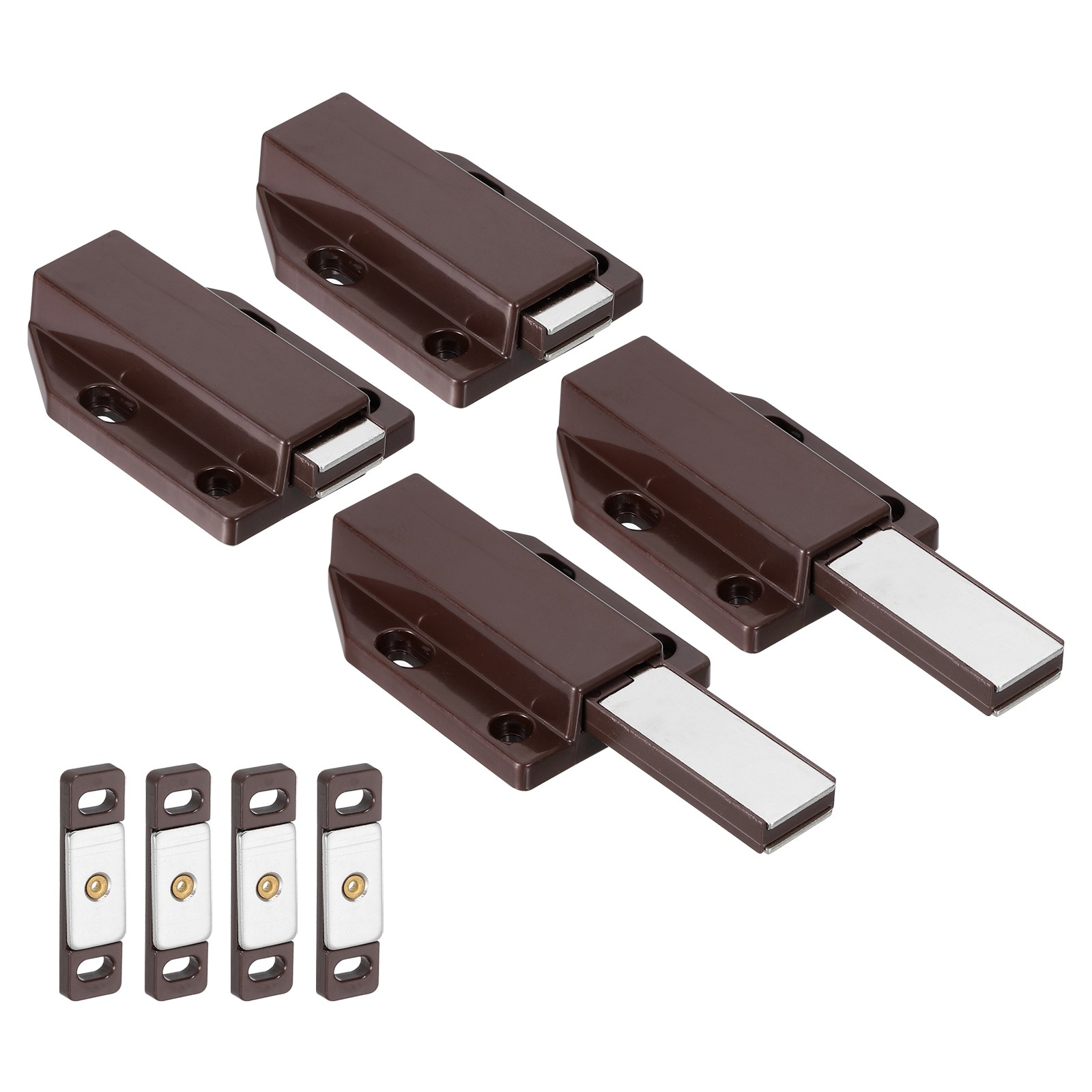 4 Pcs Magnetic Push Latches for Cabinet, 3×1.81 Inch Push to Open Latch Brown