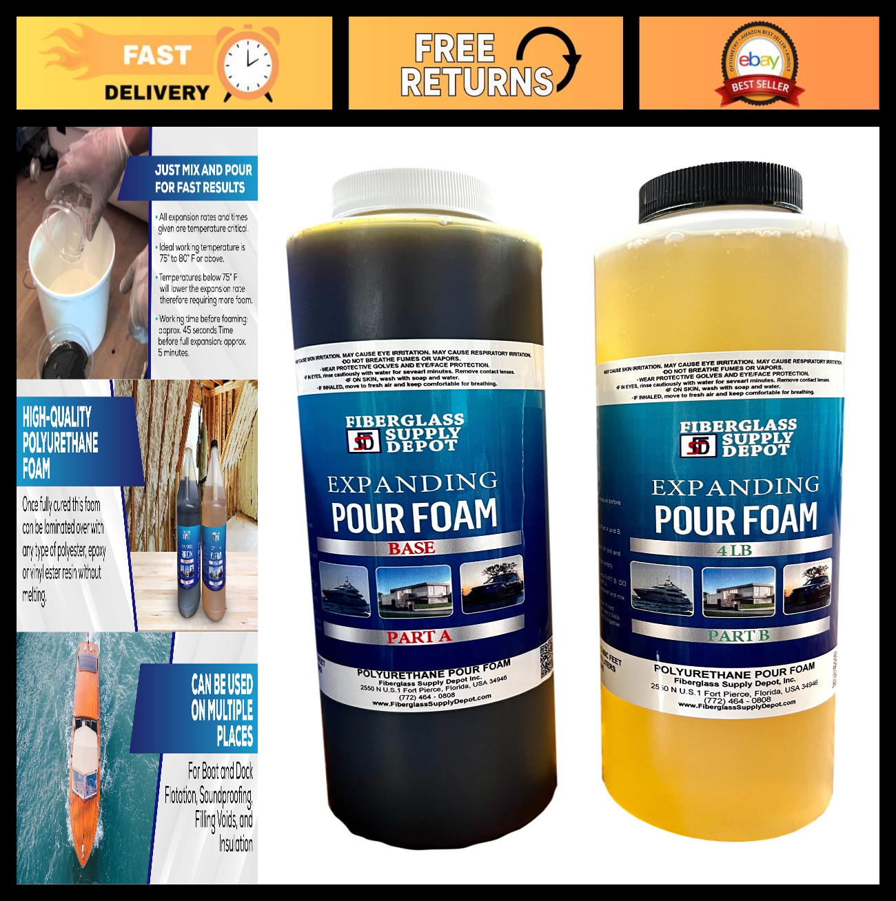 4 Lb Density Expanding Pour Foam – 2 Part Polyurethane for Flotation, Insulation