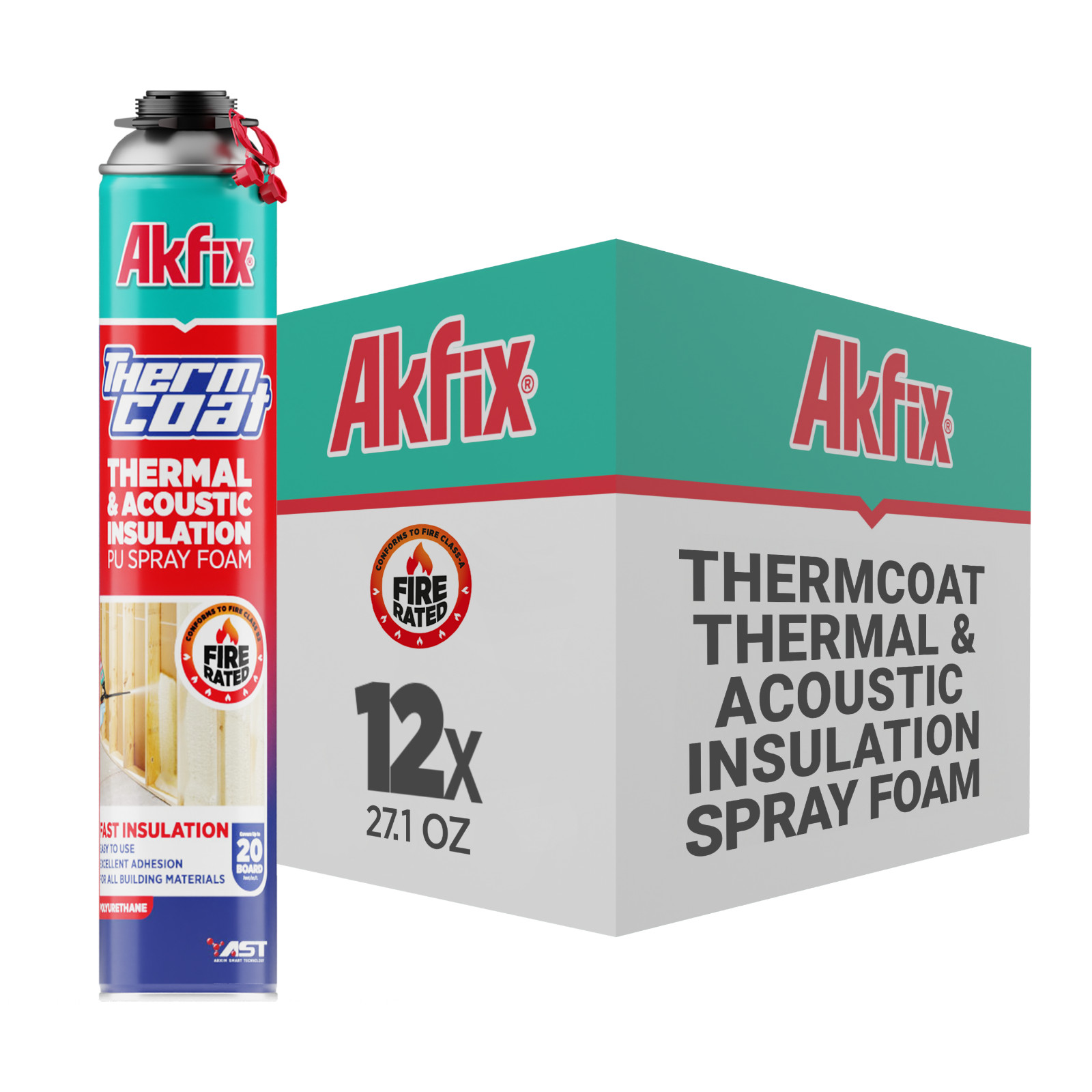 Akfix Thermcoat Spray Foam Insulation Closed Cell Fire Rated Self Expanding 12Pk
