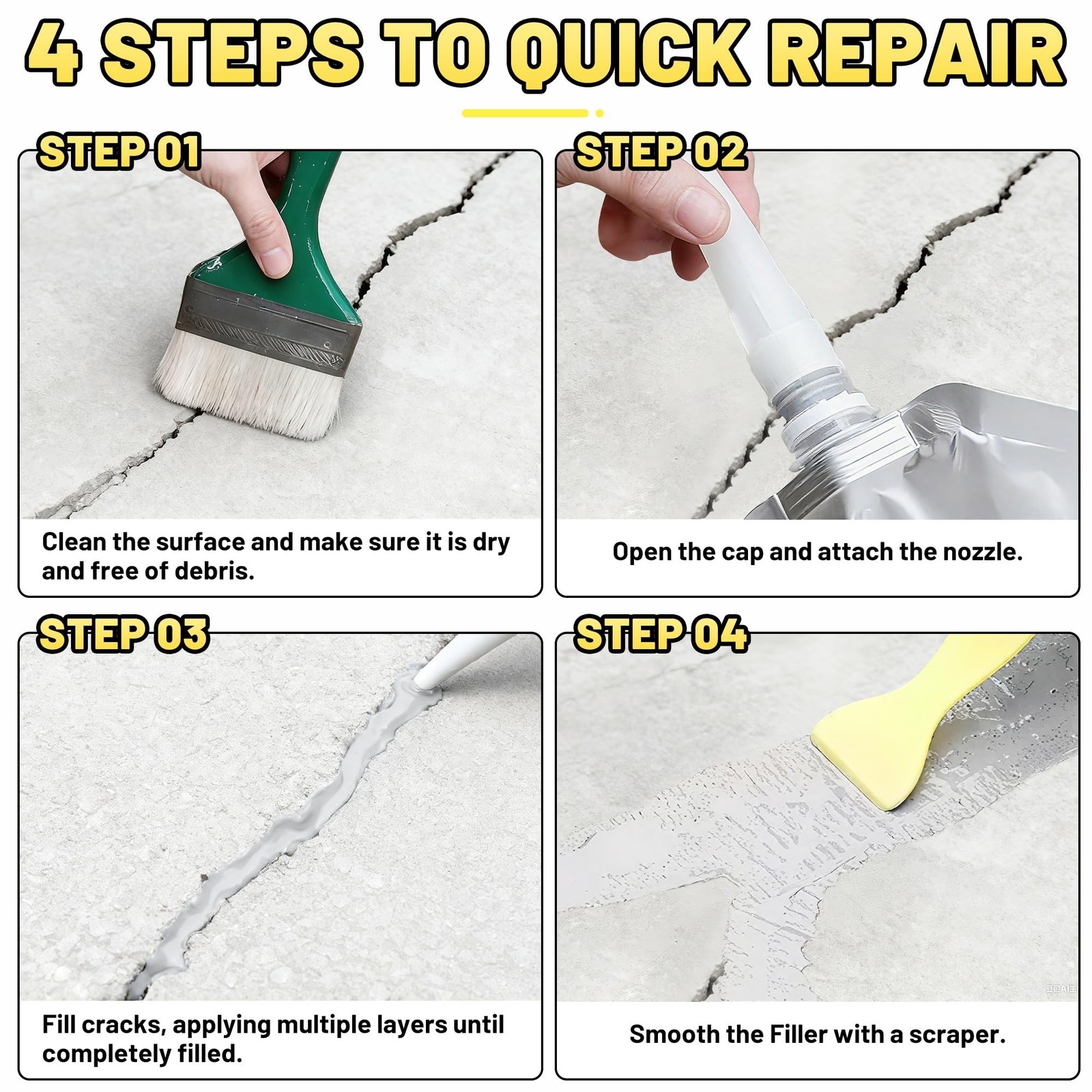 Concrete Crack Filler, 2.65LB High Elasticity Self Leveling Cement Crack Fill…