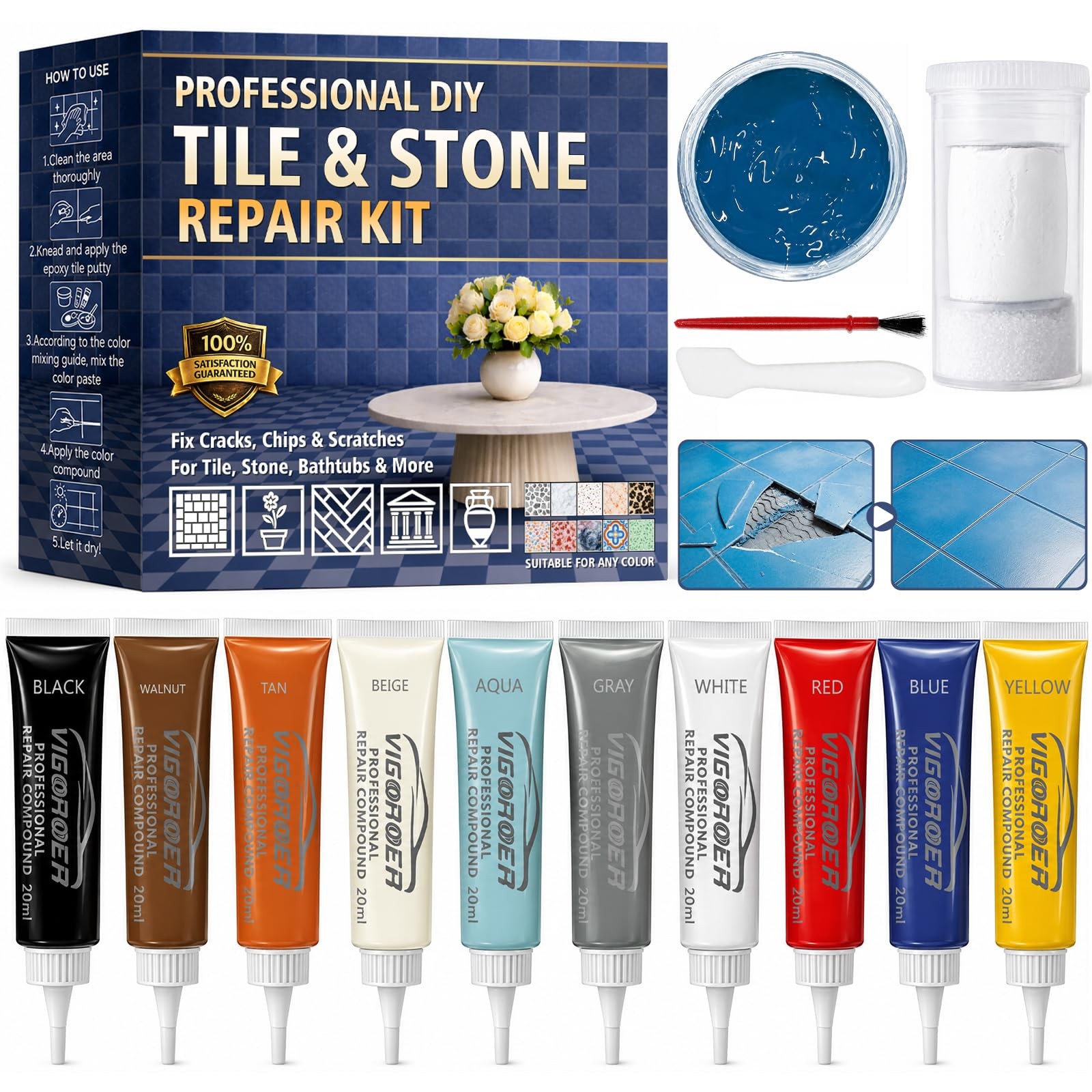 Tile Repair Kit | Ceramic Tile Repair kit for Cracks, Chips & Scratches on Ba…