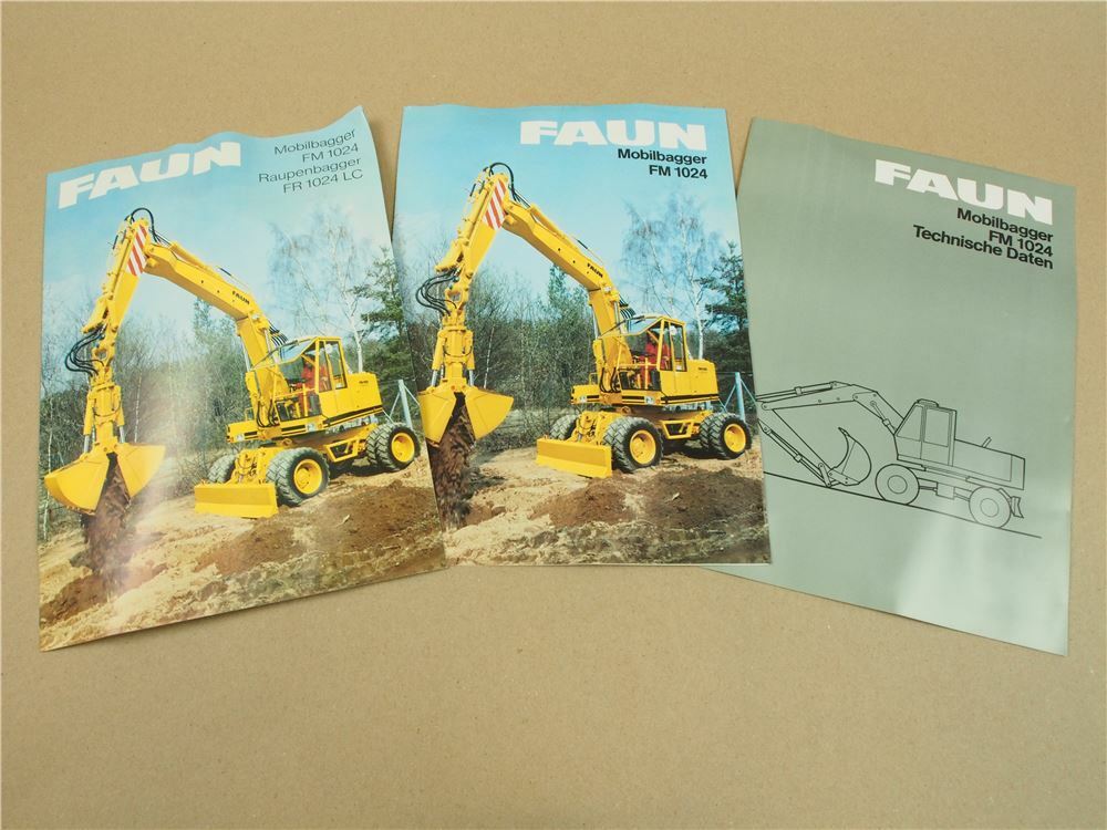 3 Prospekte Datenblätter FAUN FM1024 FR1024LC Bagger 1980er Jahre