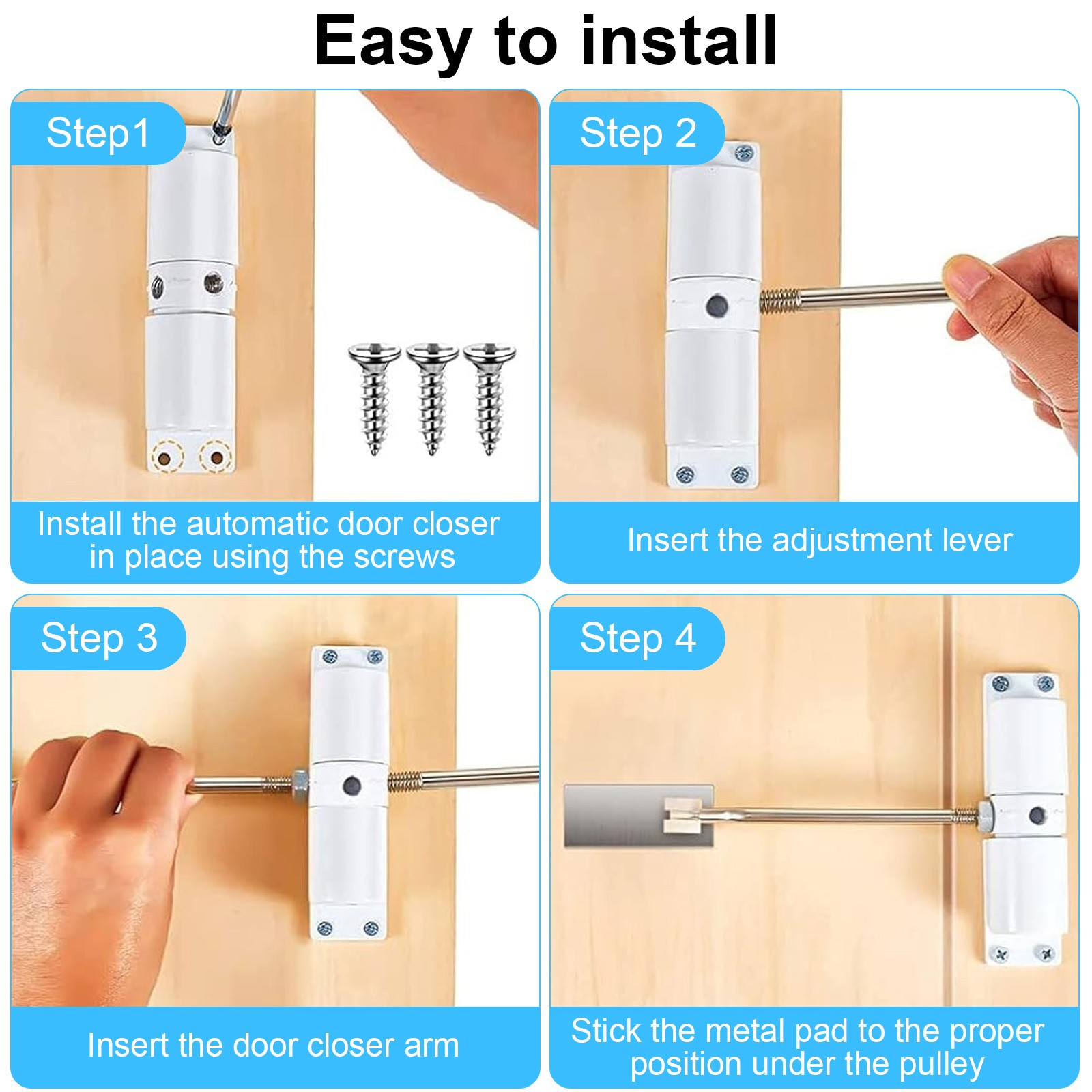 Universal Door Closer with Adjustable Spring Heavy Duty 45-90lbs for Residential