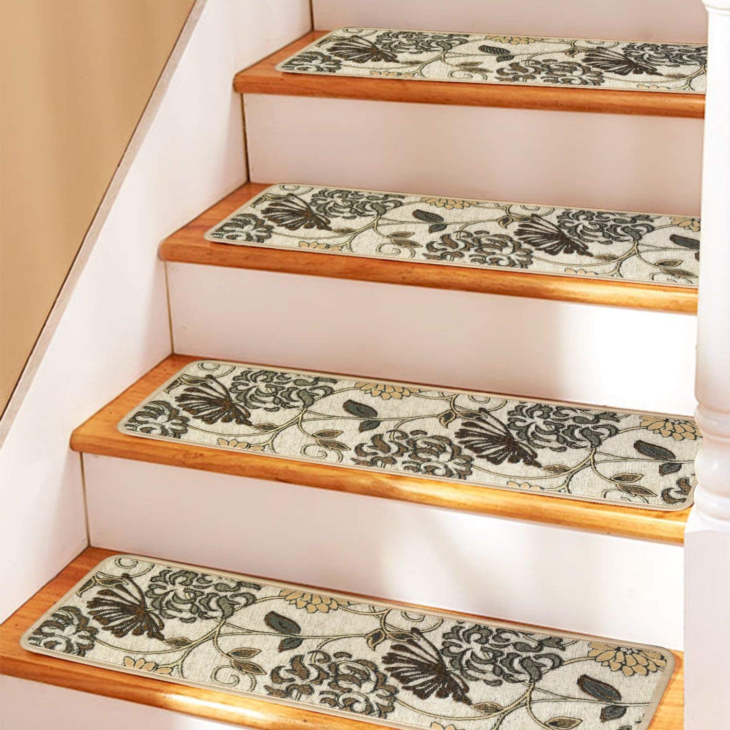 Seloom Non-Slip Stair Treads Carpet Skid Resistant Backing Blended Jacquard