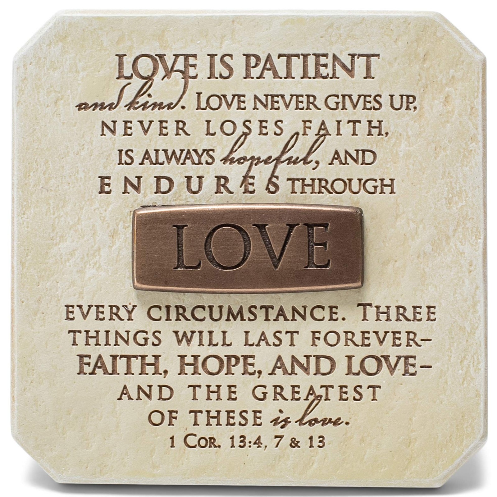 Lighthouse Christian Products Love Endures Sandstone 3.75 x 3.75 Cast Stone B…