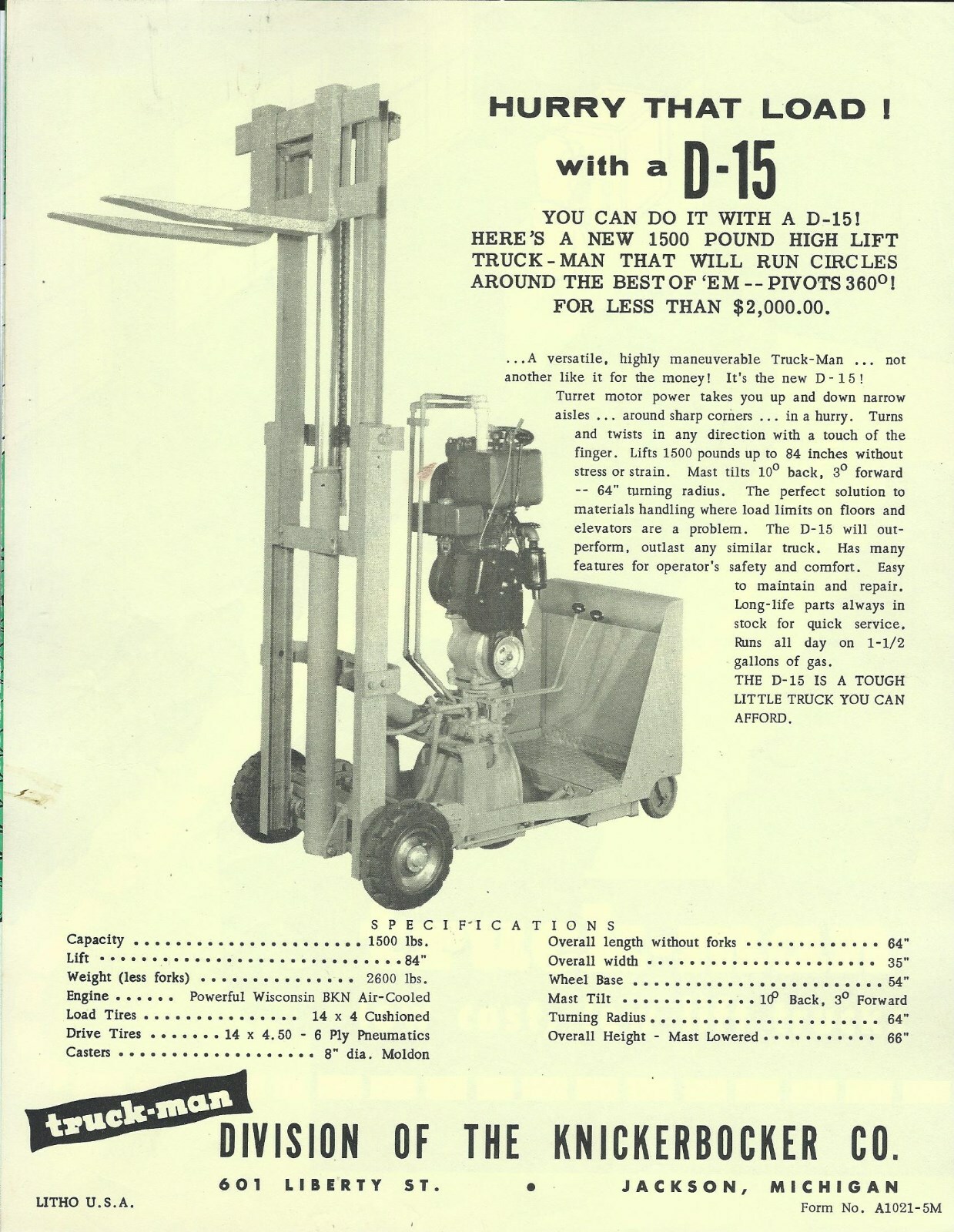Fork Lift Truck Data Sheet – Truck-Man – D-15 – Brochure (LT363)