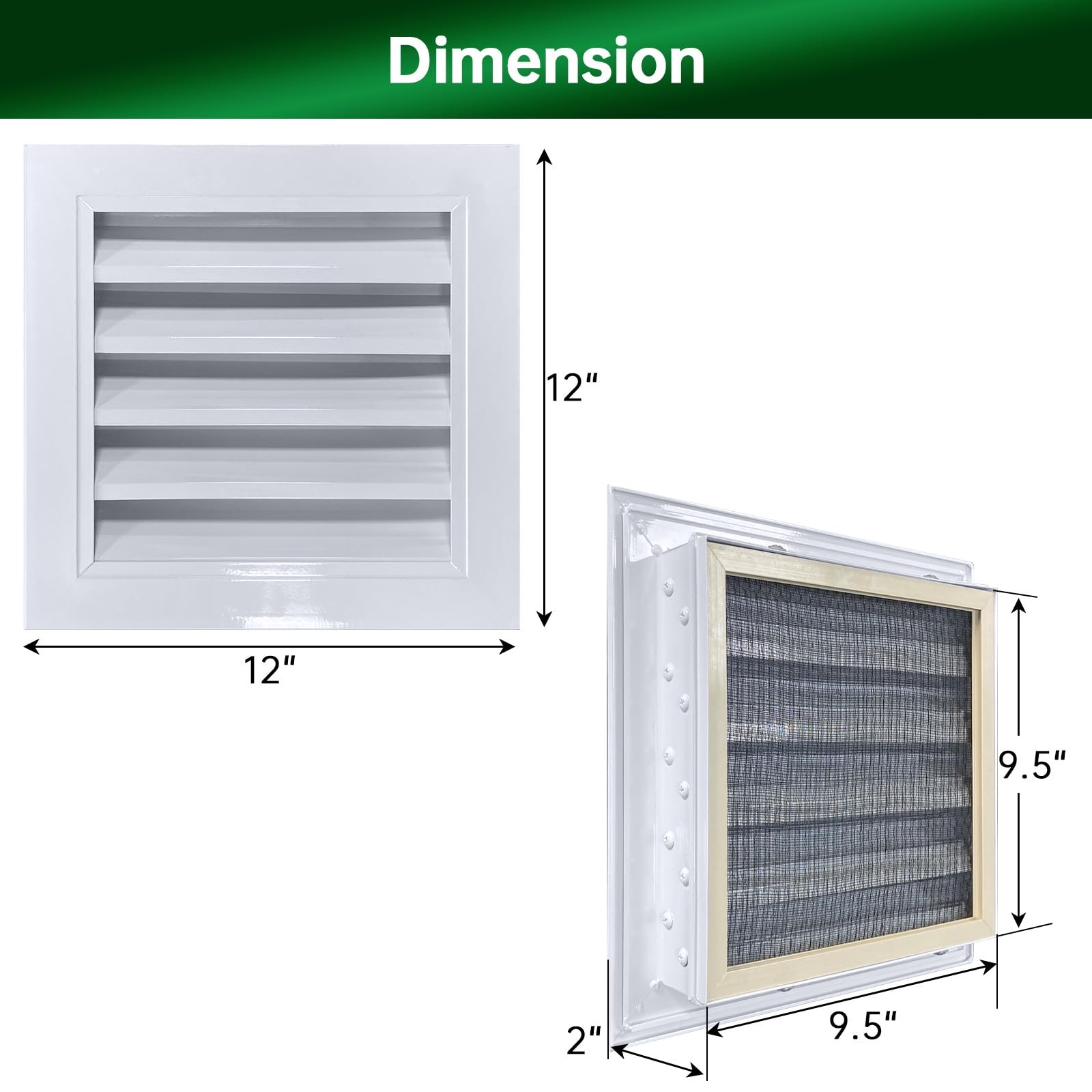 ForoGore 2 Pack 12″ x Gable Vent Opening: 10″ x 10″-2 Pack, White
