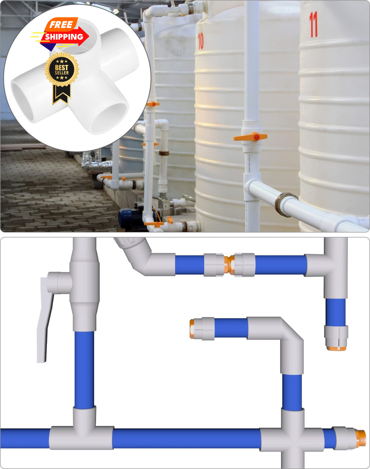 QWORK PVC Pipe Fitting, 4 Way 3/4″ Tee Elbow, 20 Pack 20 Pack, White