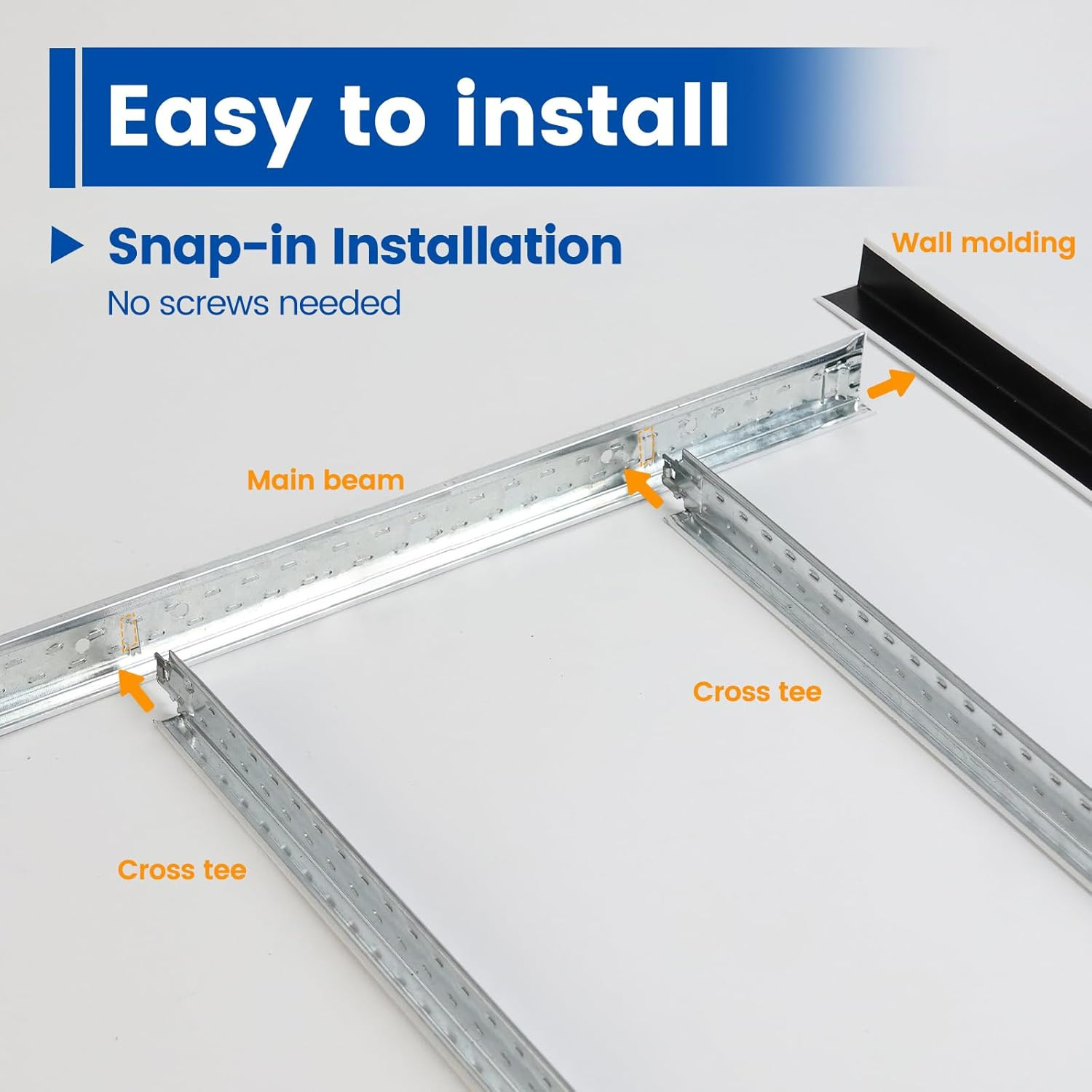 10-Pack White Wall Molding Drop Ceiling Grid Kit, 60ft Galvanized Steel