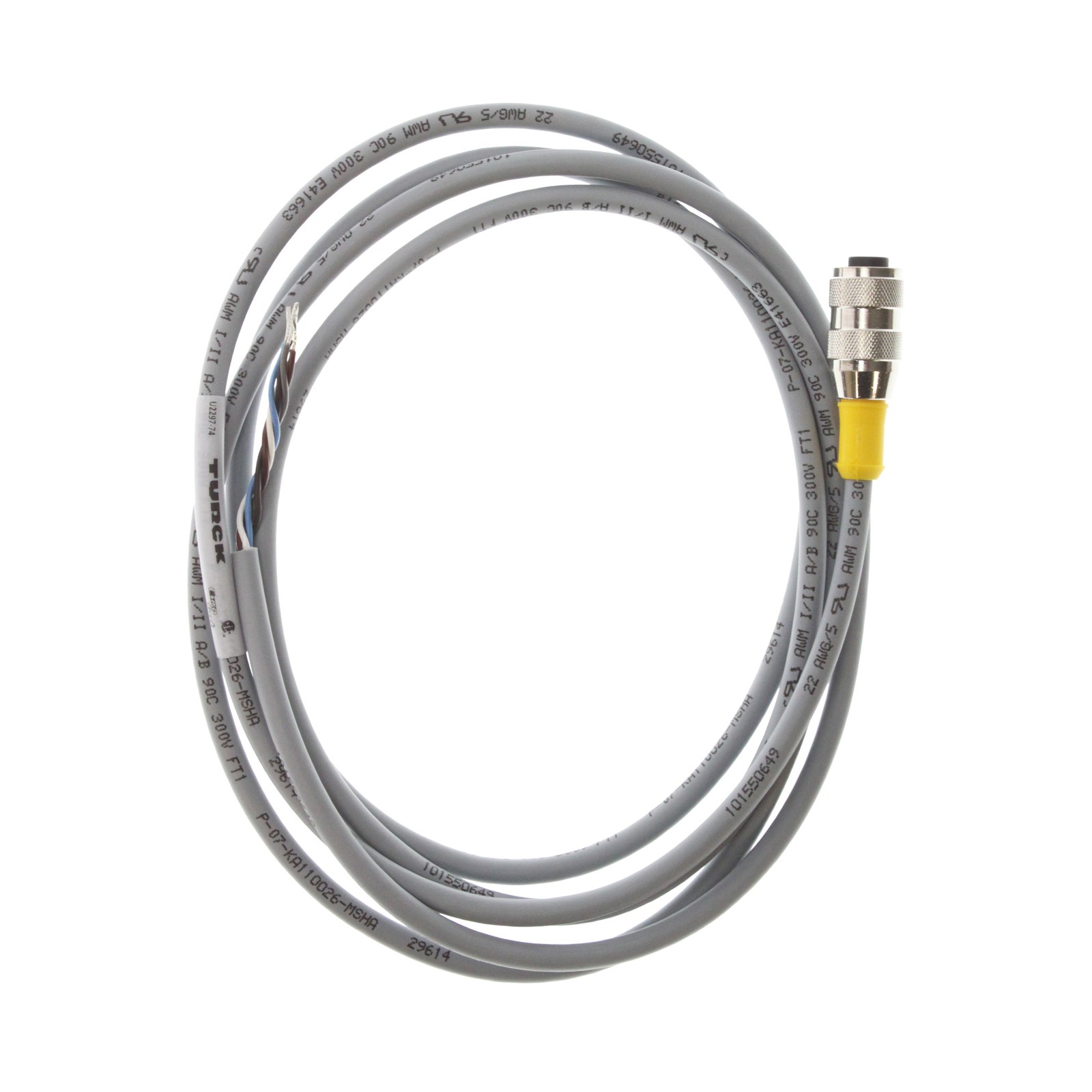 TURCK EUROFAST RK-4.5T-2/S90 FEMALE 5-WIRE TPU CABLE ASSEMBLY, GRAY, 6.5-FEET