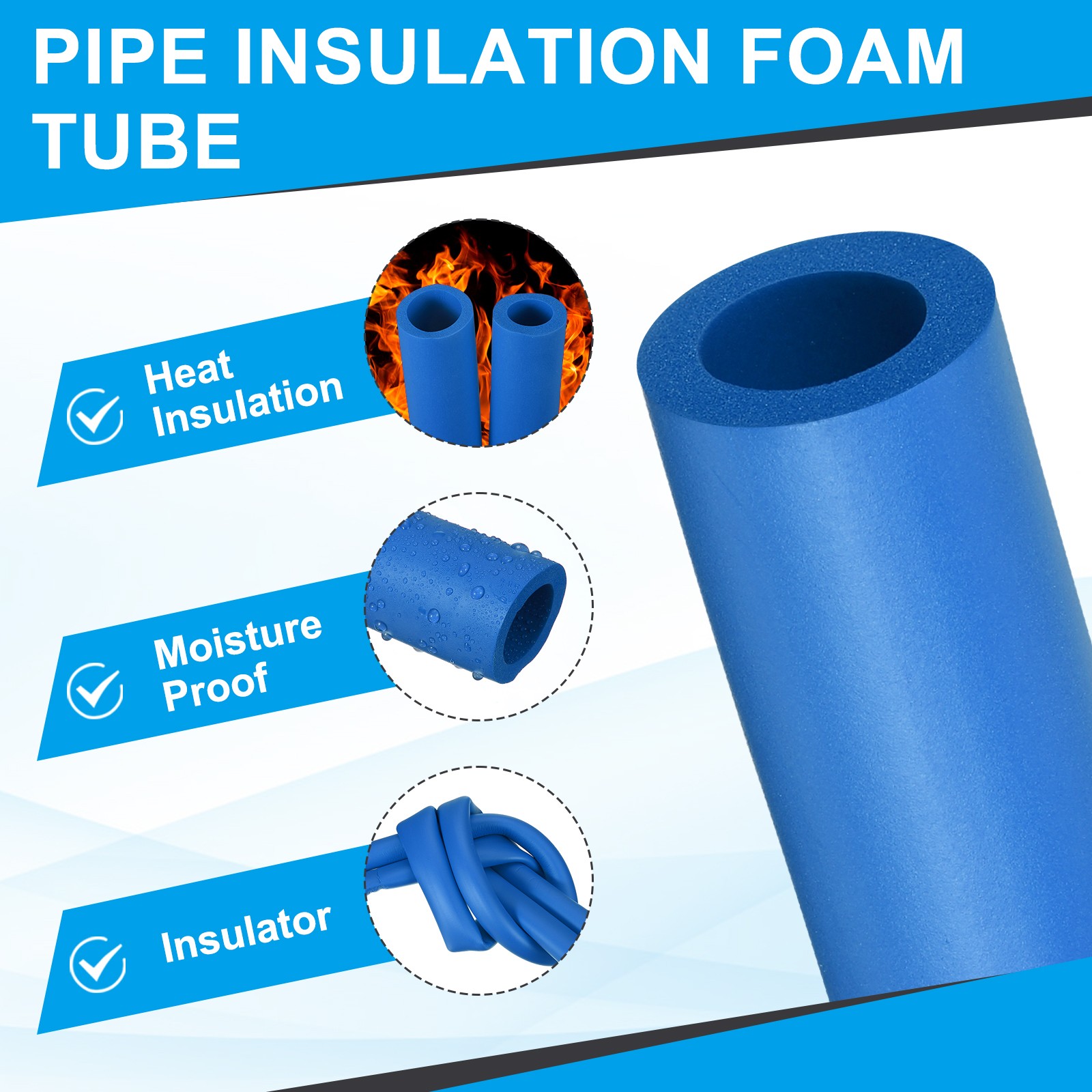 1″ID x 3.28Ft Pipe Insulation Foam Tube Foam Pipe Tubing Cover Blue