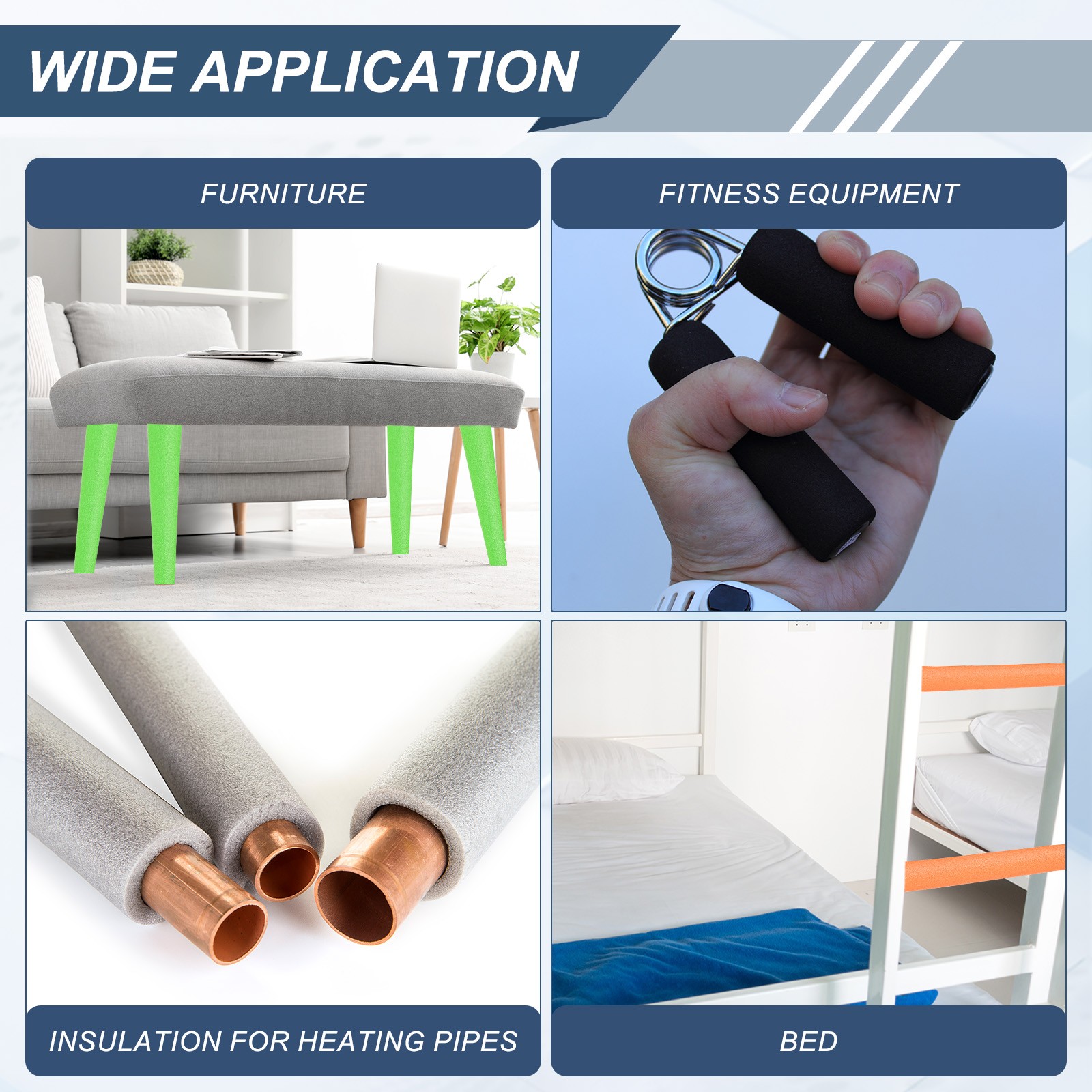 2pcs 1″ ID 4FT Pipe Insulation Foam Tube 2.56″ OD Tubing Cover White