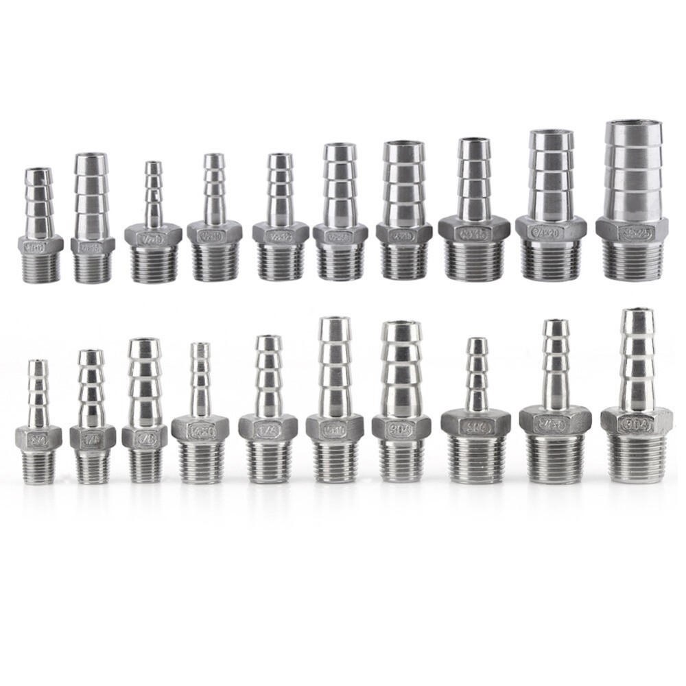 1/8″ -2″ Male Thread Pipe Fitting x Barb Hose Tail Connector 304 Stainless Steel