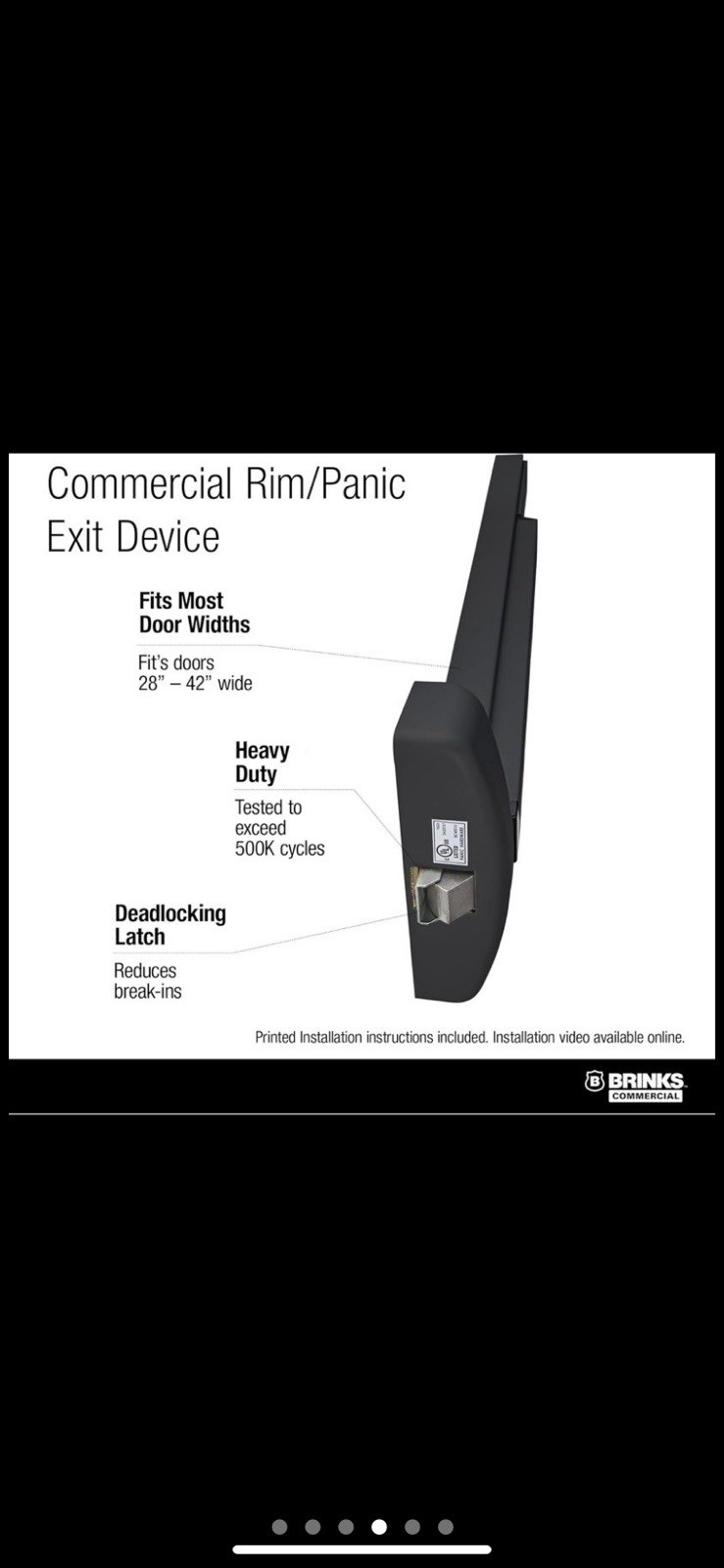 Brinks Commercial BC41015 Commercial Exit Device Matte Black Steel