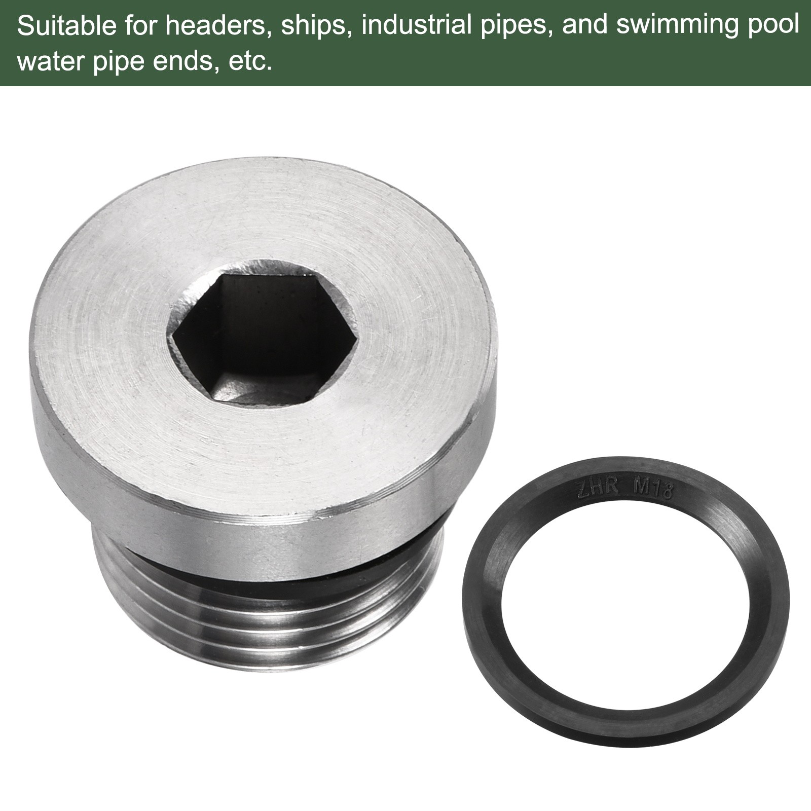 2 Pcs M18 x 1.5 Stainless Steel Internal Hex Head Socket Pipe Fitting (Silver)