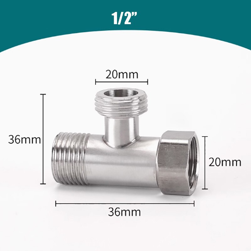 304 Stainless Steel 3 Way Fitting Gas Angle Valve Hose Connector Adapter 1/2″
