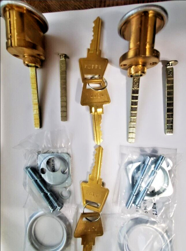 2-Pack, US Lock US1565KW126D 1-1/8″ Brass Rim Cylinder (4 matching keys)
