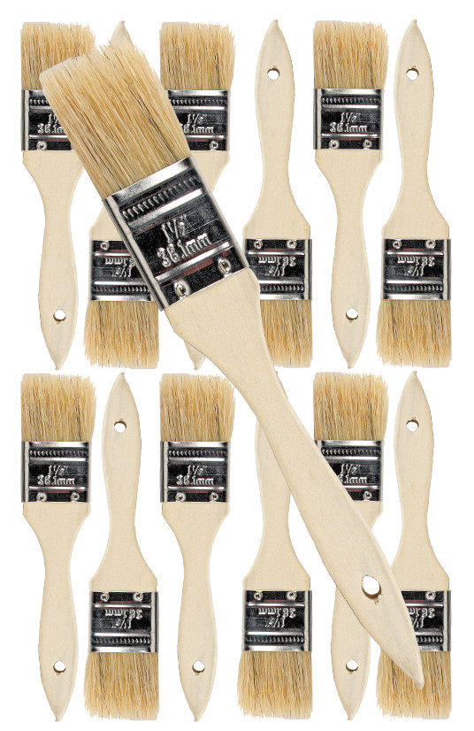 12 Pk- 1.5 inch Chip Paint Brushes for Paint, Stains,Varnishes,Glues,Gesso