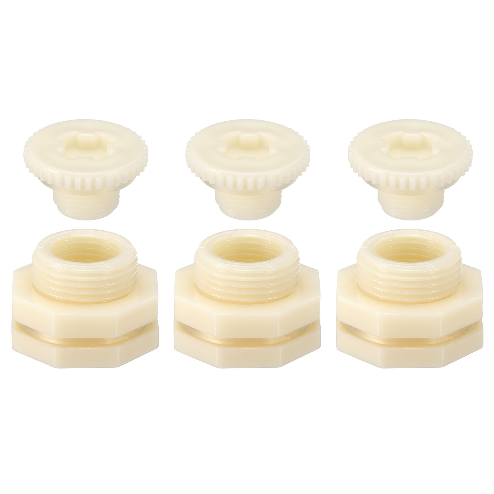 3 Pcs PVC Bulkhead Fitting with Plug NPT1/2″ Water Tank Connector White