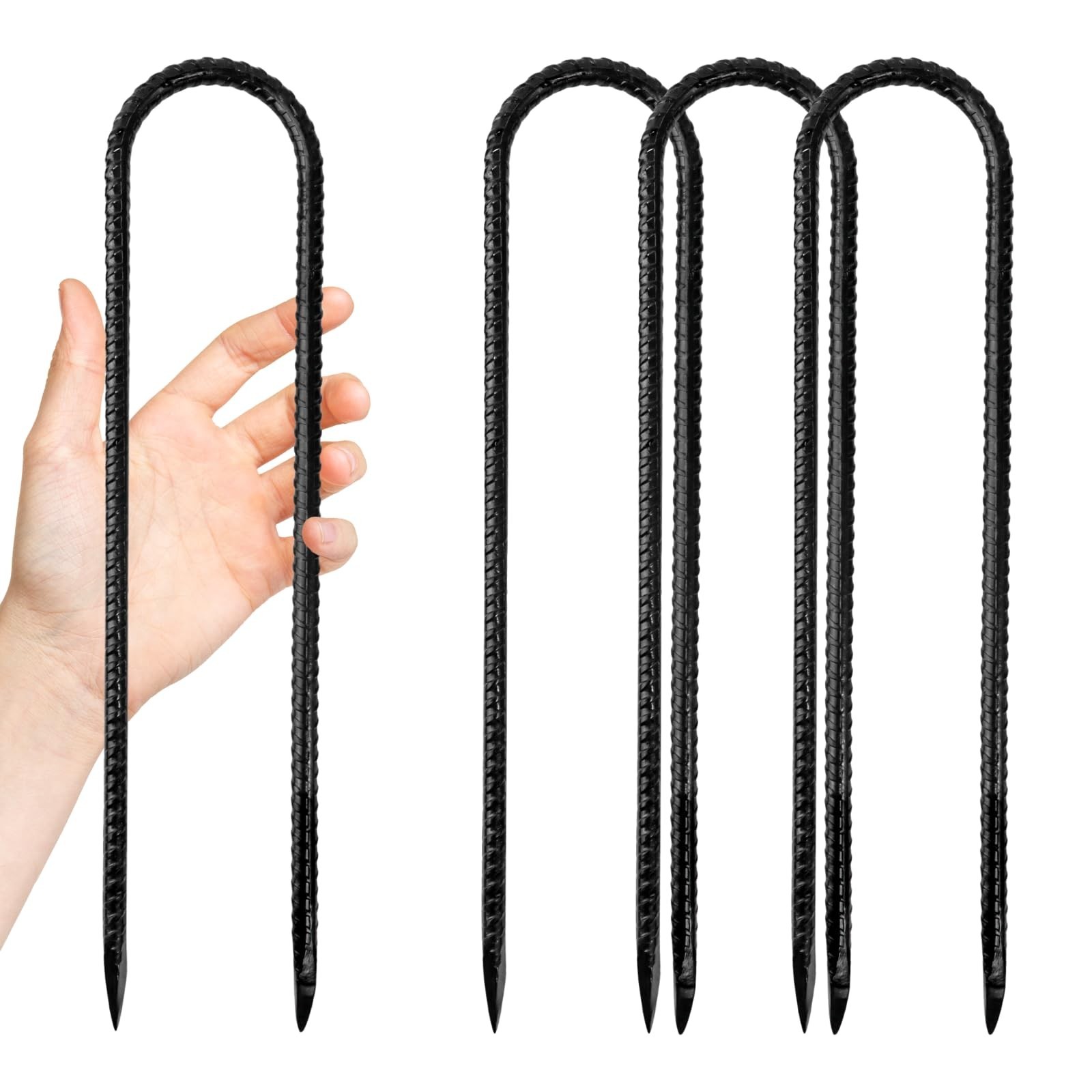 Anothera 4 Pack Steel Rebar Stakes, 12-Inch Heavy Duty U Hook Metal Fence Sta…