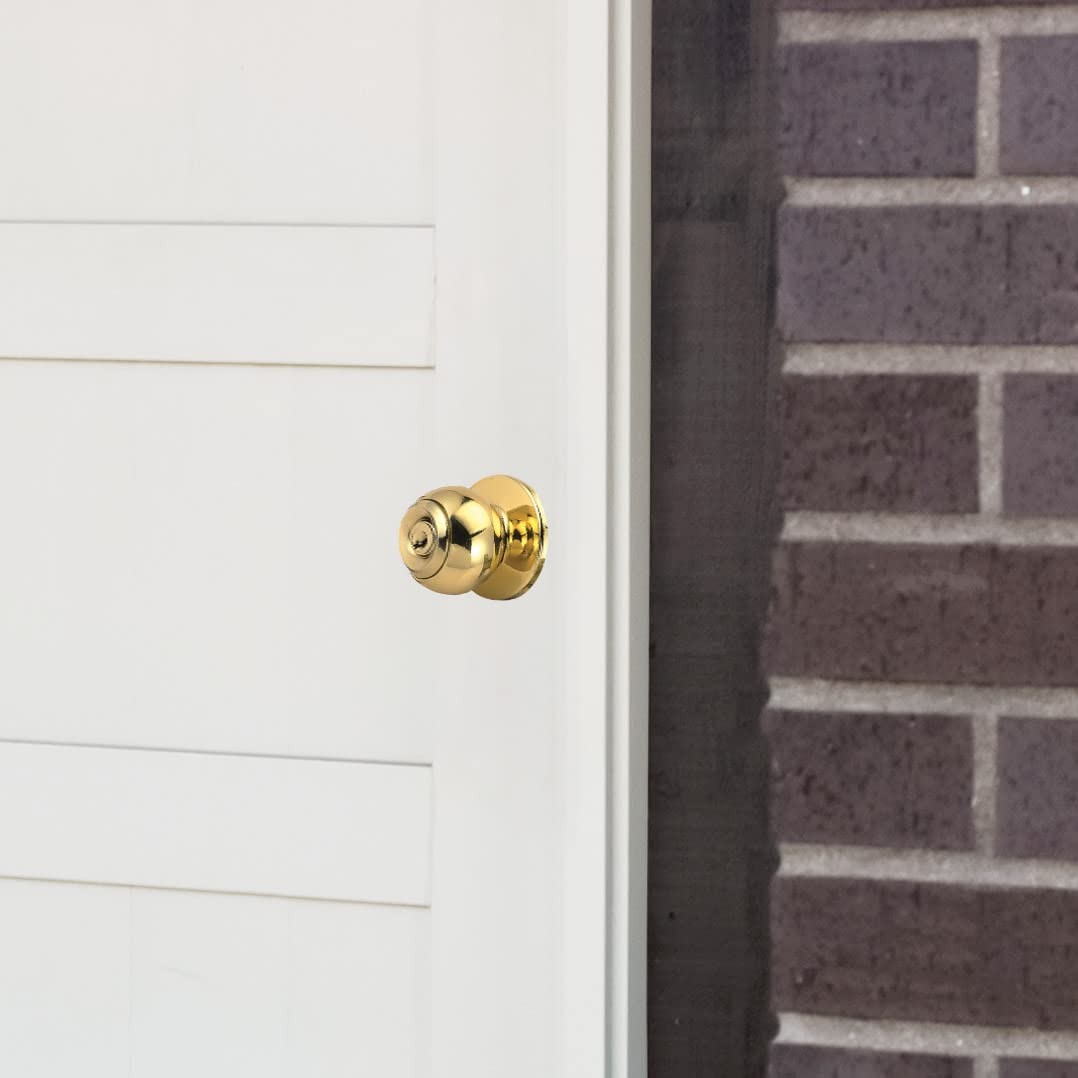 Design House Ball Keyed Brass Entry Door Knob in Polished Brass