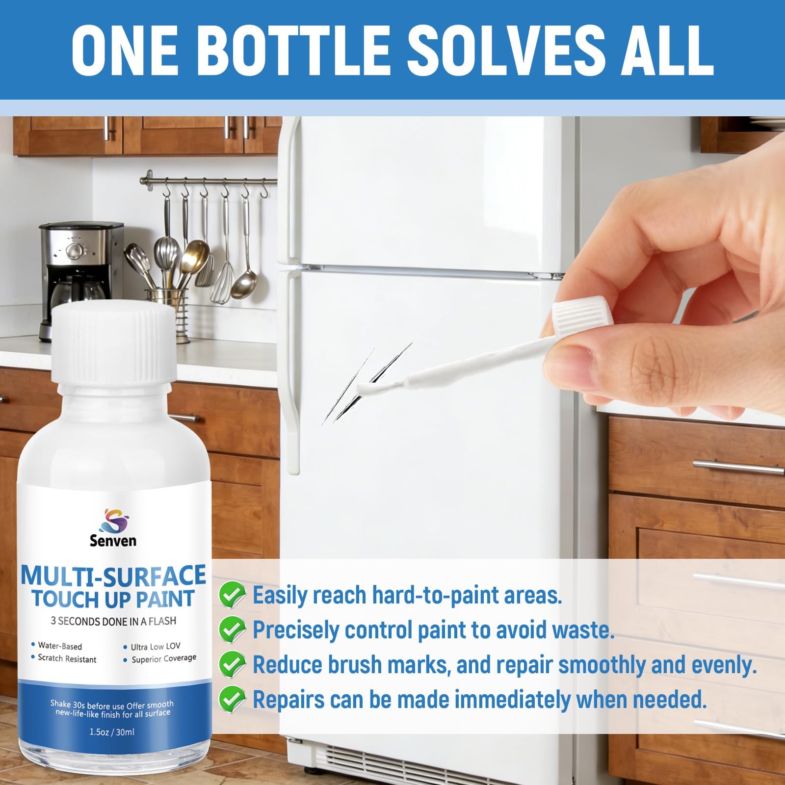 White Touch Up Paint High-Gloss Multi Surface Acrylic 30 ml,