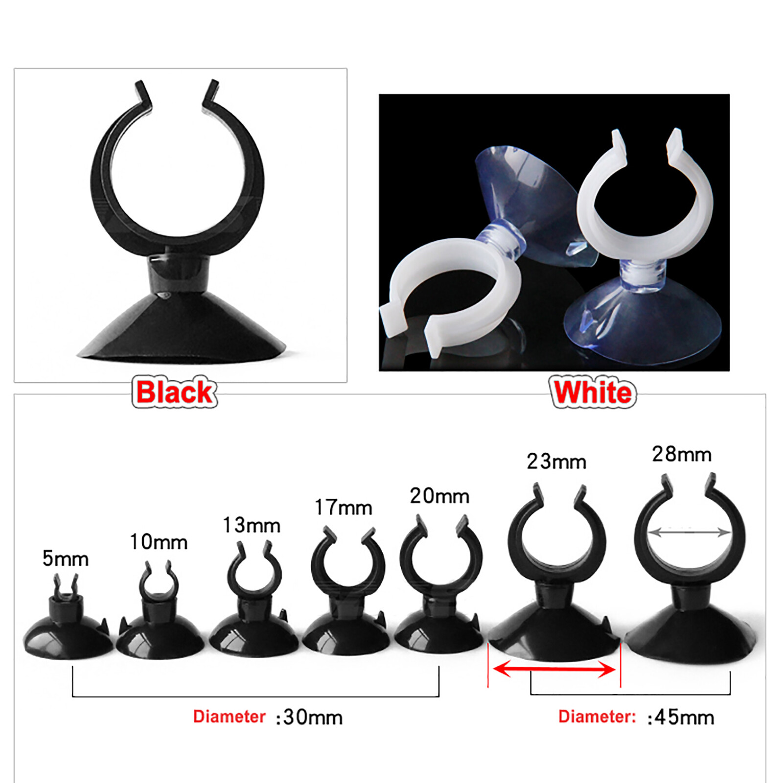 5mm – 28 mm PVC Pipe Clips Simple Pipe Clamp With Suction Cup Base For Aquarium