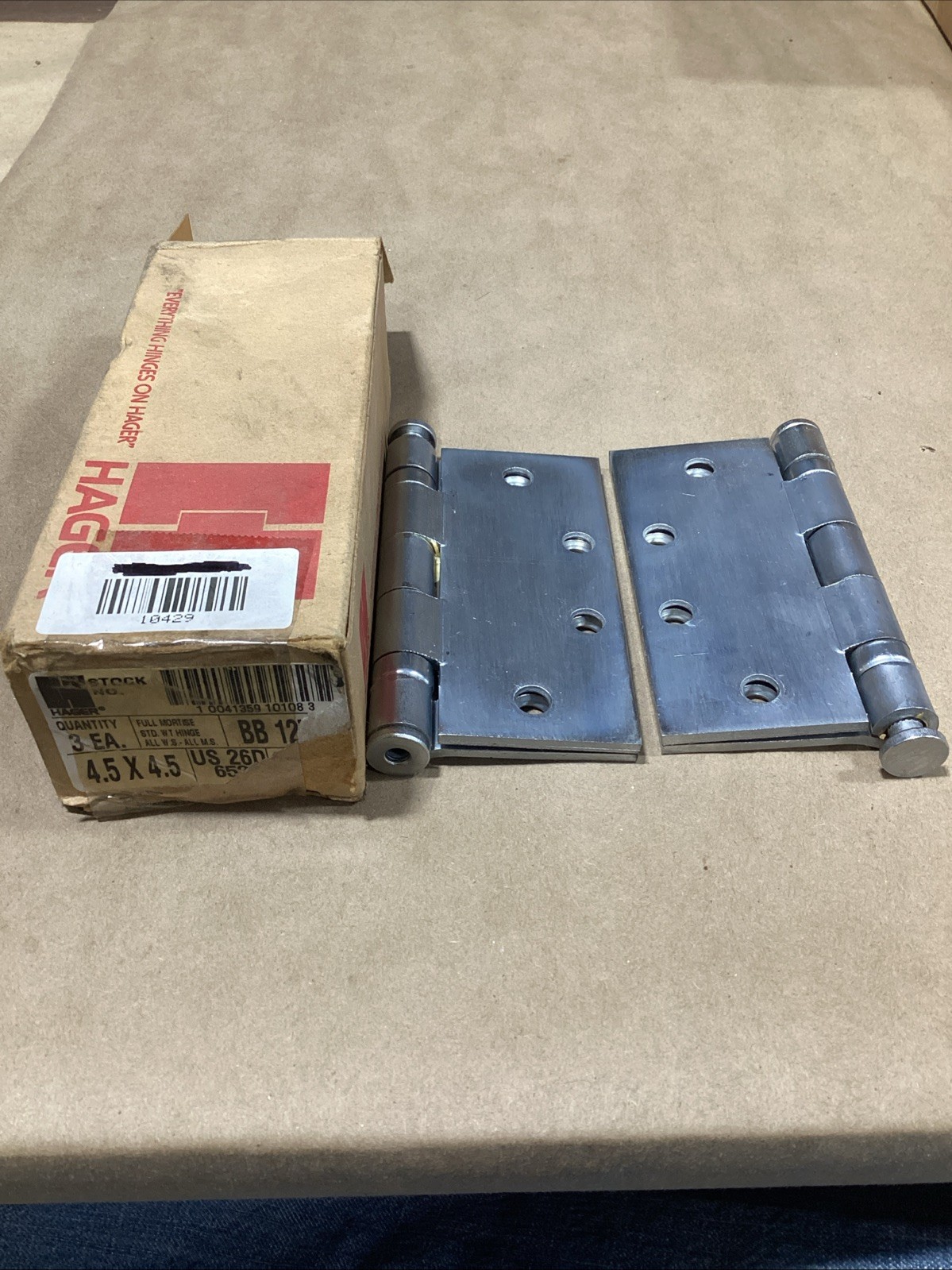 2 – Hager Door Hinges BB1279 Full Mortise Ball Bearing Hinge 4.5″ x 4.5″ US26D
