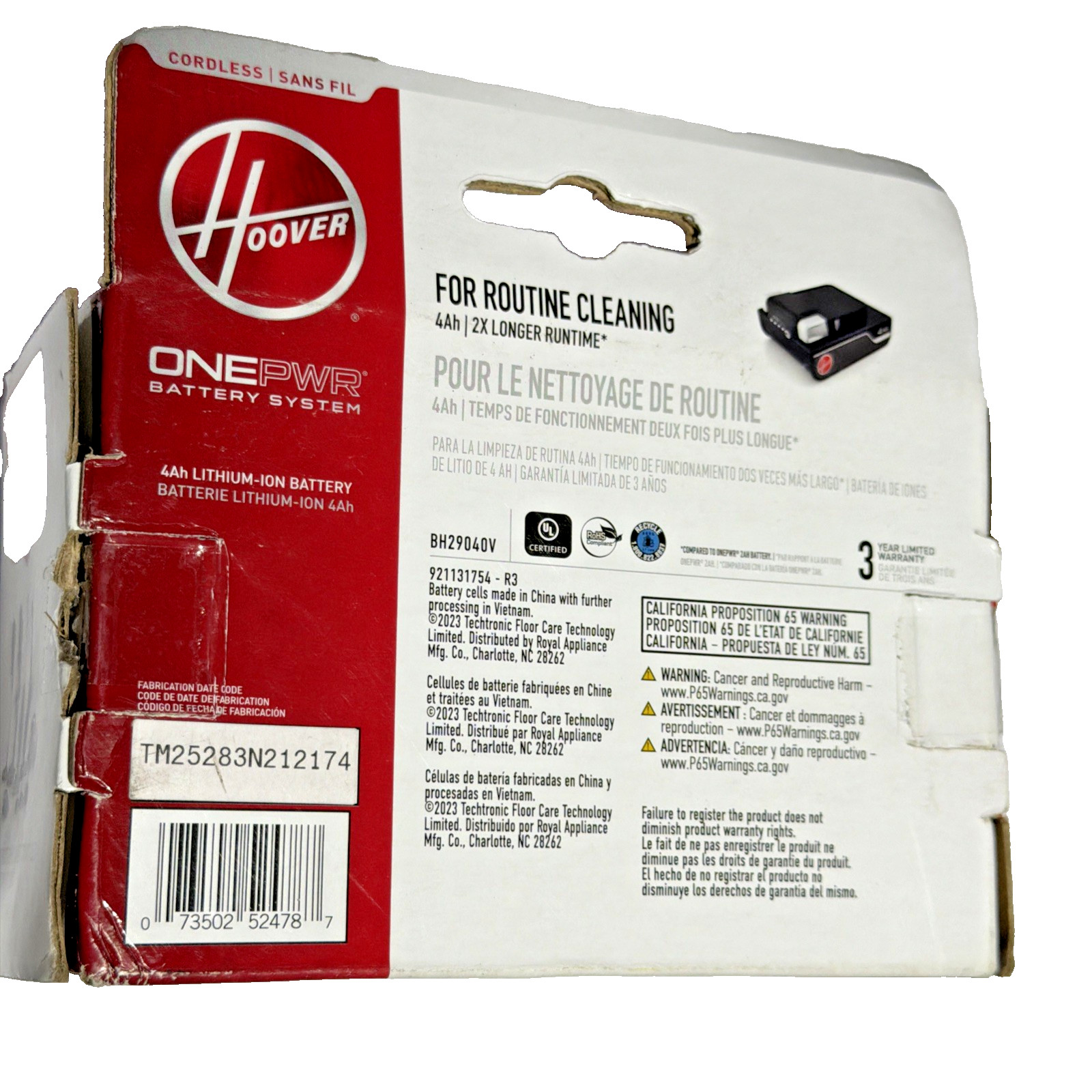 Hoover ONEPWR 4Ah Battery Vacuum Cleaner Part Floor Care Accessory New Fast Ship