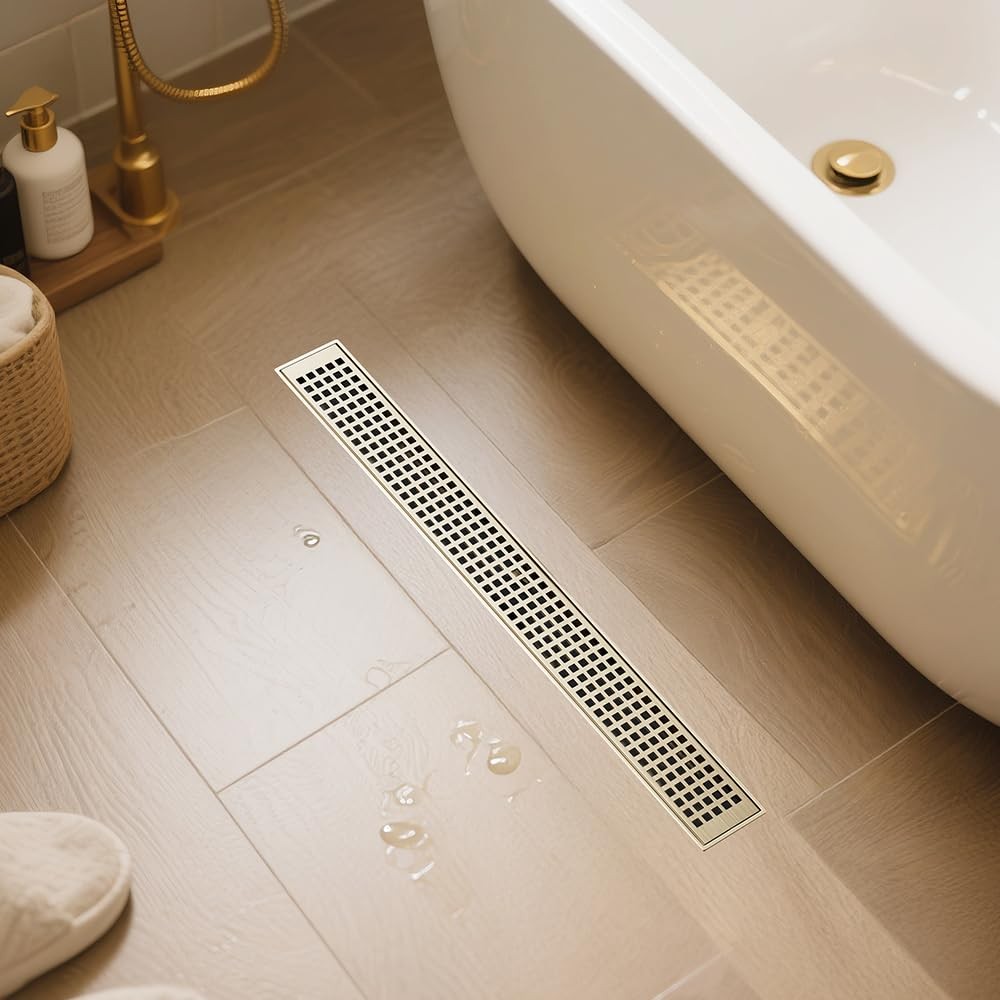 LISEEGO Linear Shower Drain 48 Inch Gold, Brushed AISI 304 48 inch, Gold