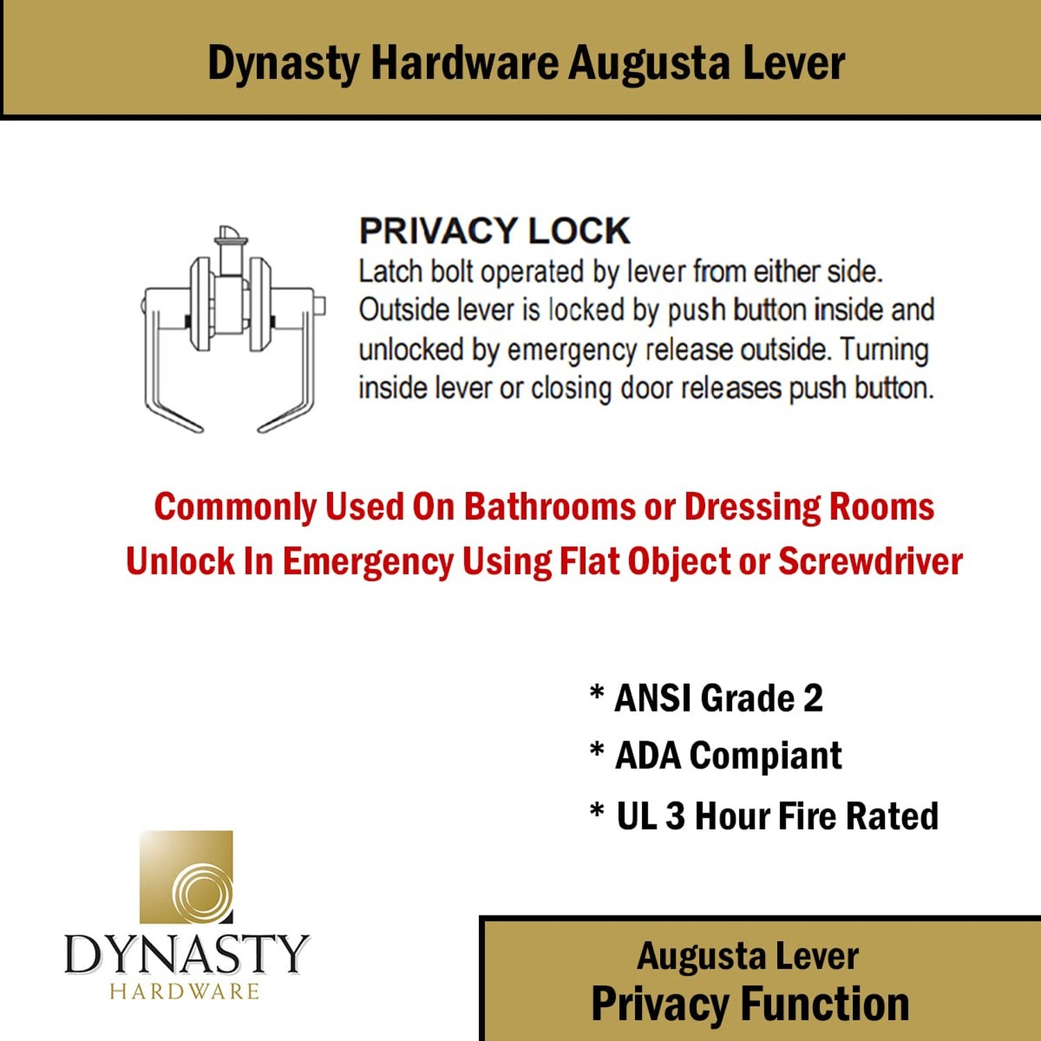 Dynasty Hardware Passage Door Lever Lockset, ADA Compliant, Grade 2 Heavy Dut…