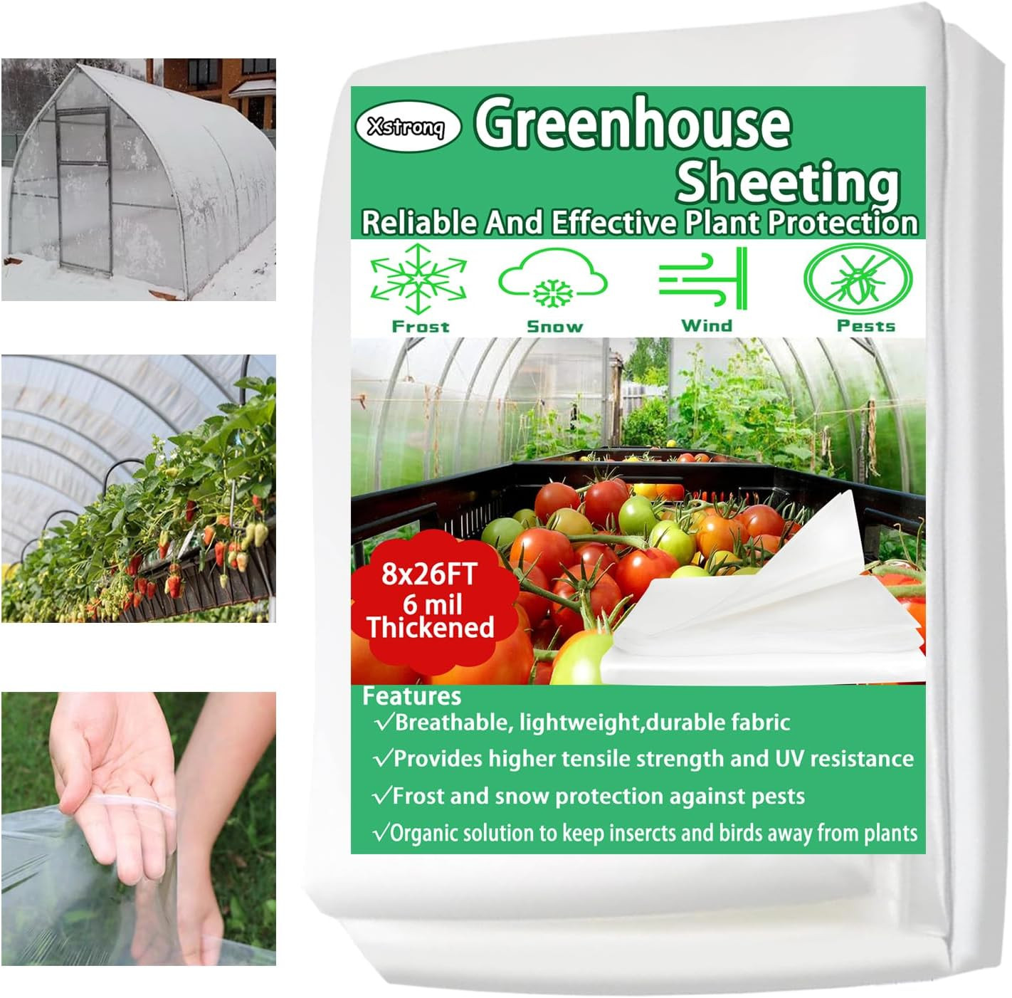 8Ftx26Ft Greenhouse Plastic Sheeting, 6 Mil Thick Clear Polyethylene Film, Water