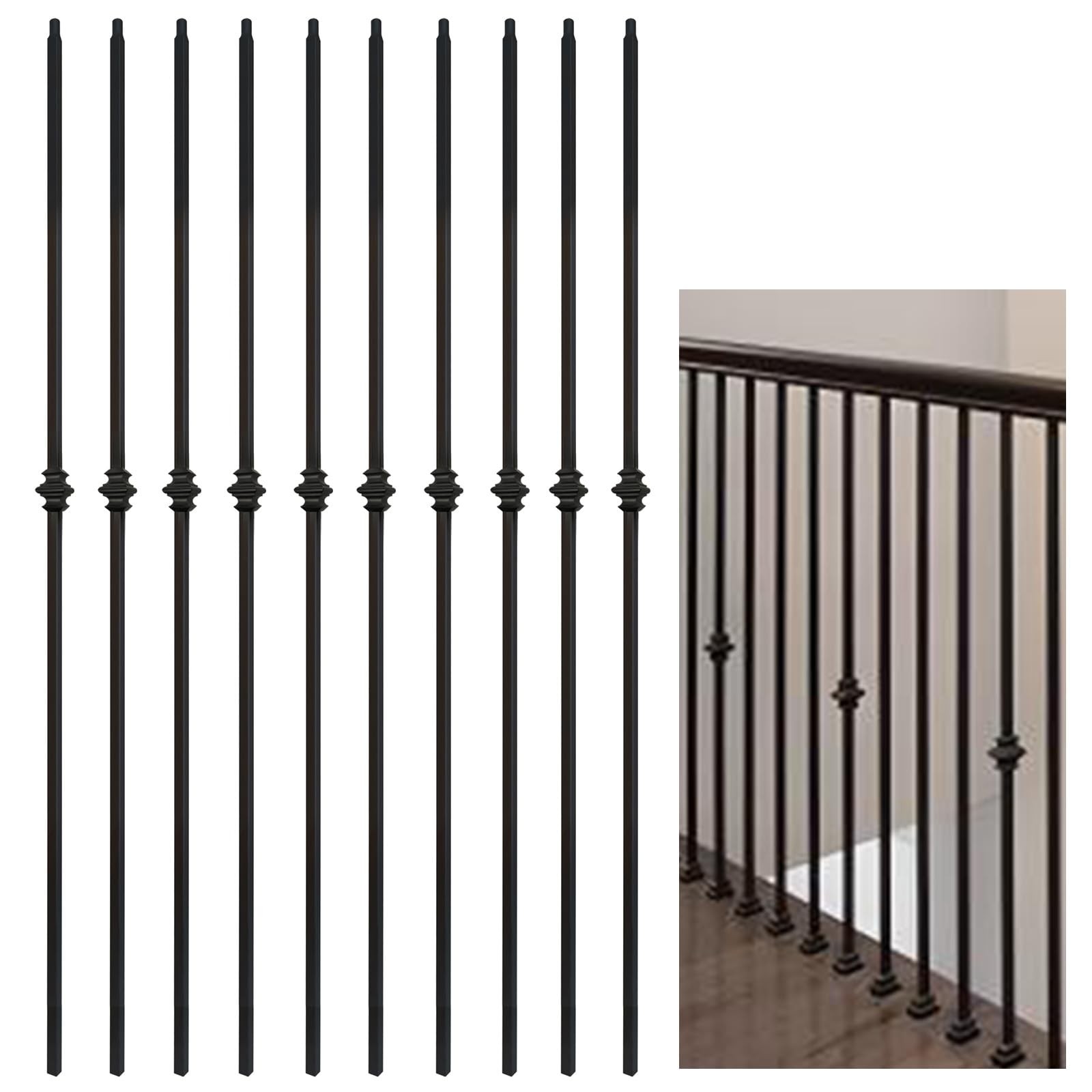 10 Pcs Wrought Iron Balusters 1/2″ x 44″ Hollow Single Knuckle Matte Black